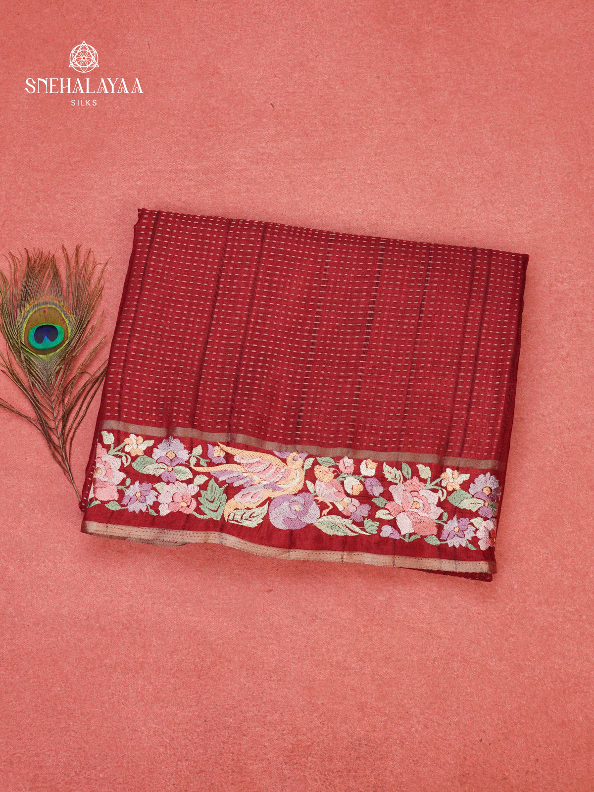 Marron Munga Tussar Embroidery Saree