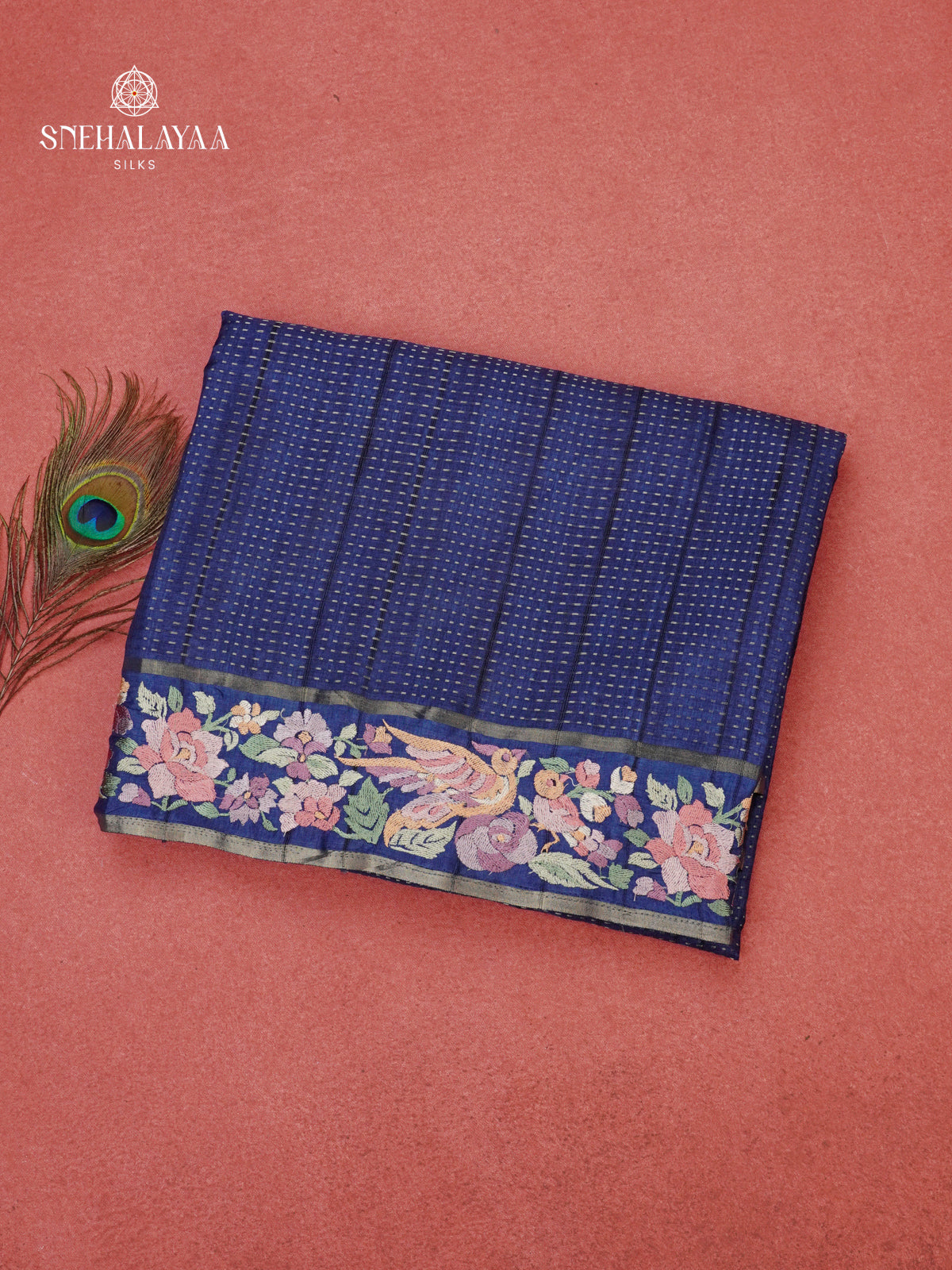 Blue Munga Tussar Embroidery Saree