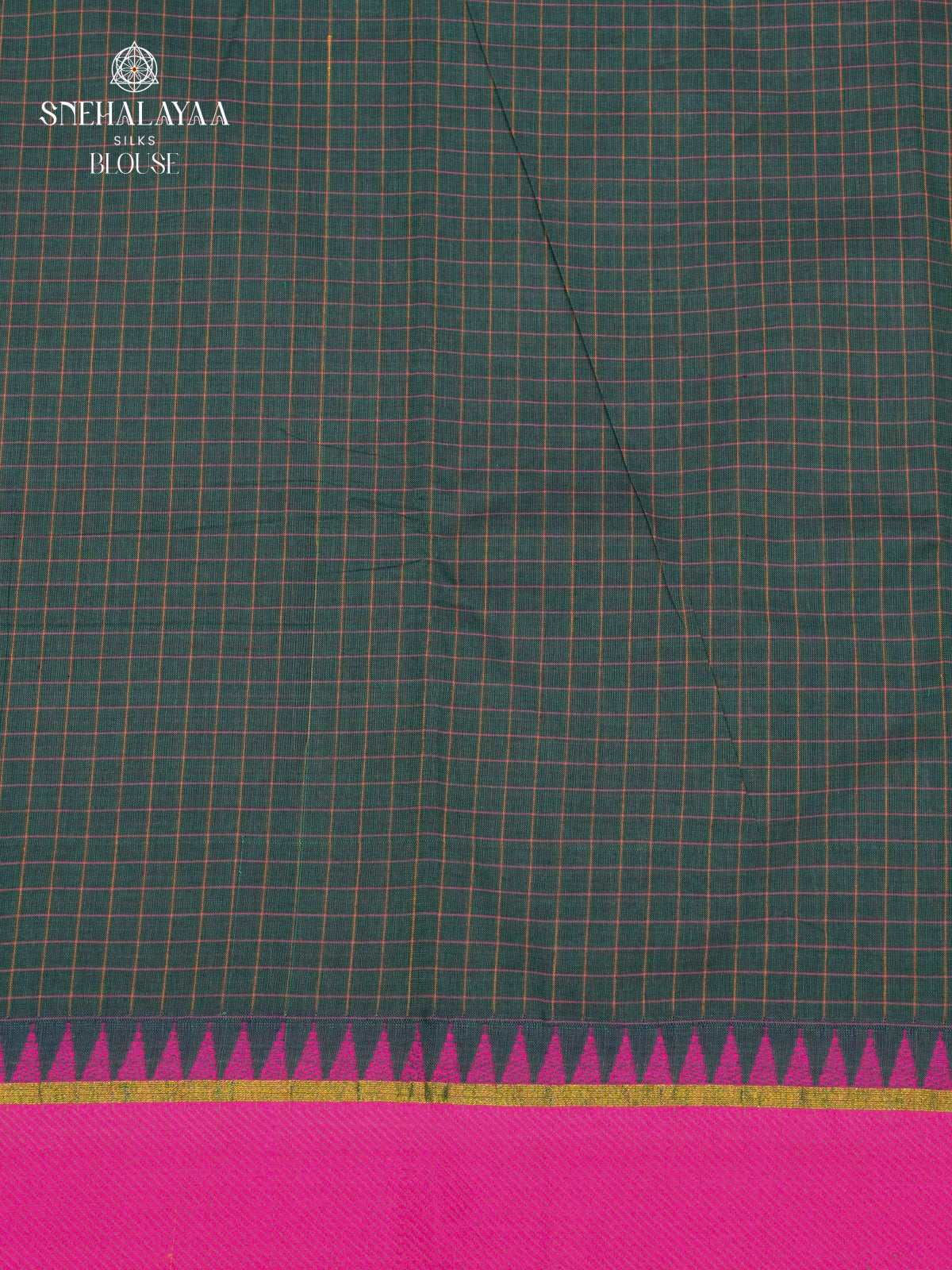 Dark Green Checked Chettinad Cotton Saree