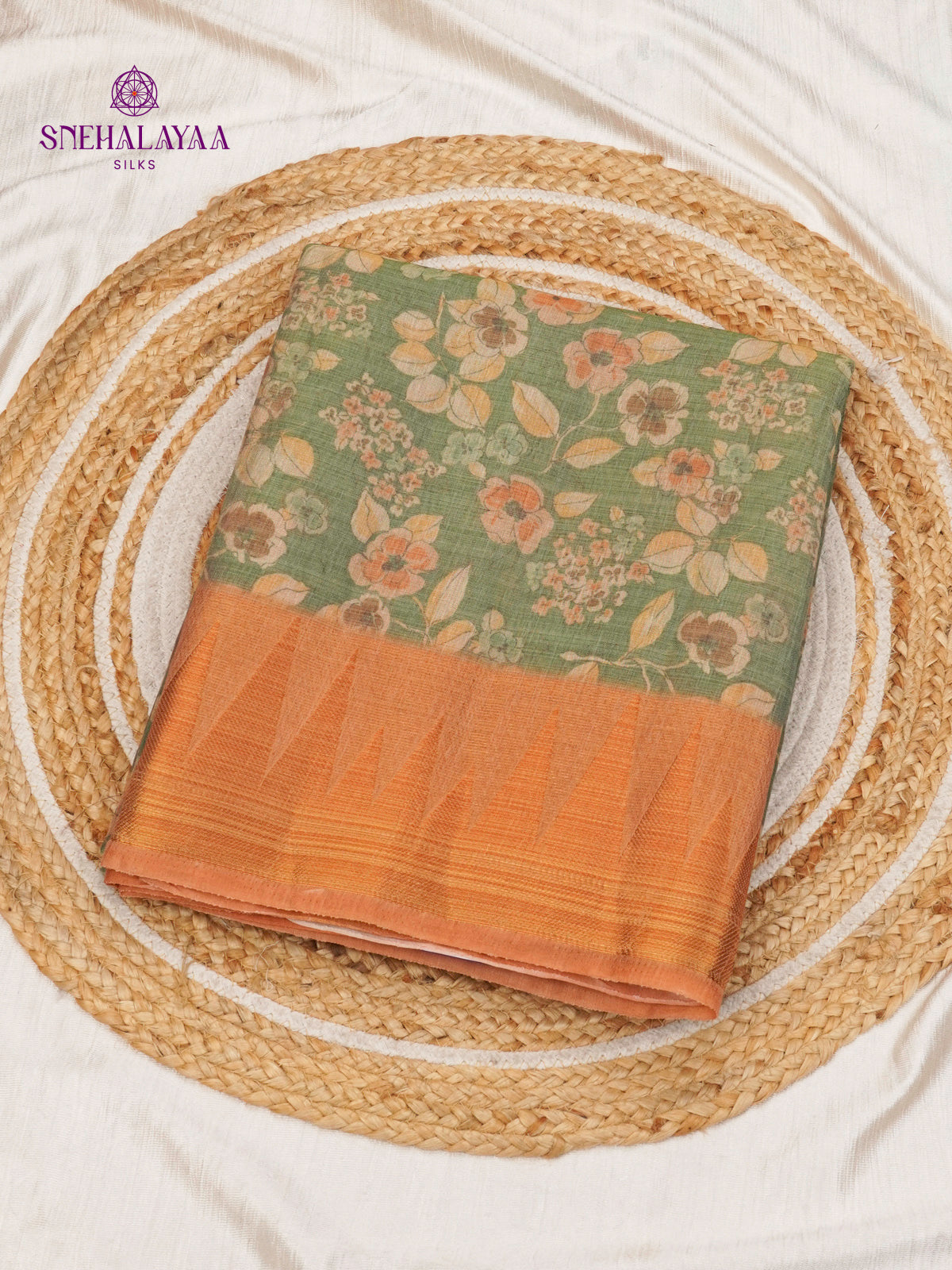 Olive Green Linen Tissue Saree