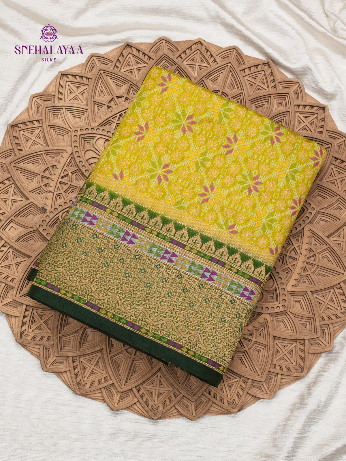 Lemon Yellow Ikat Saree