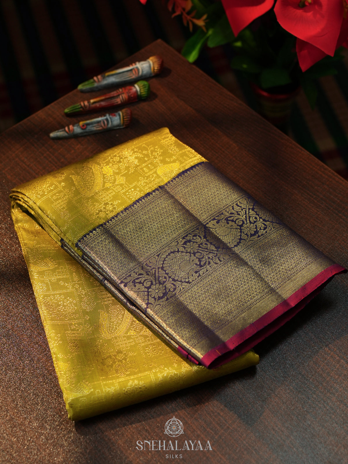 Lemon Yellow Kanjivaram Silk Saree