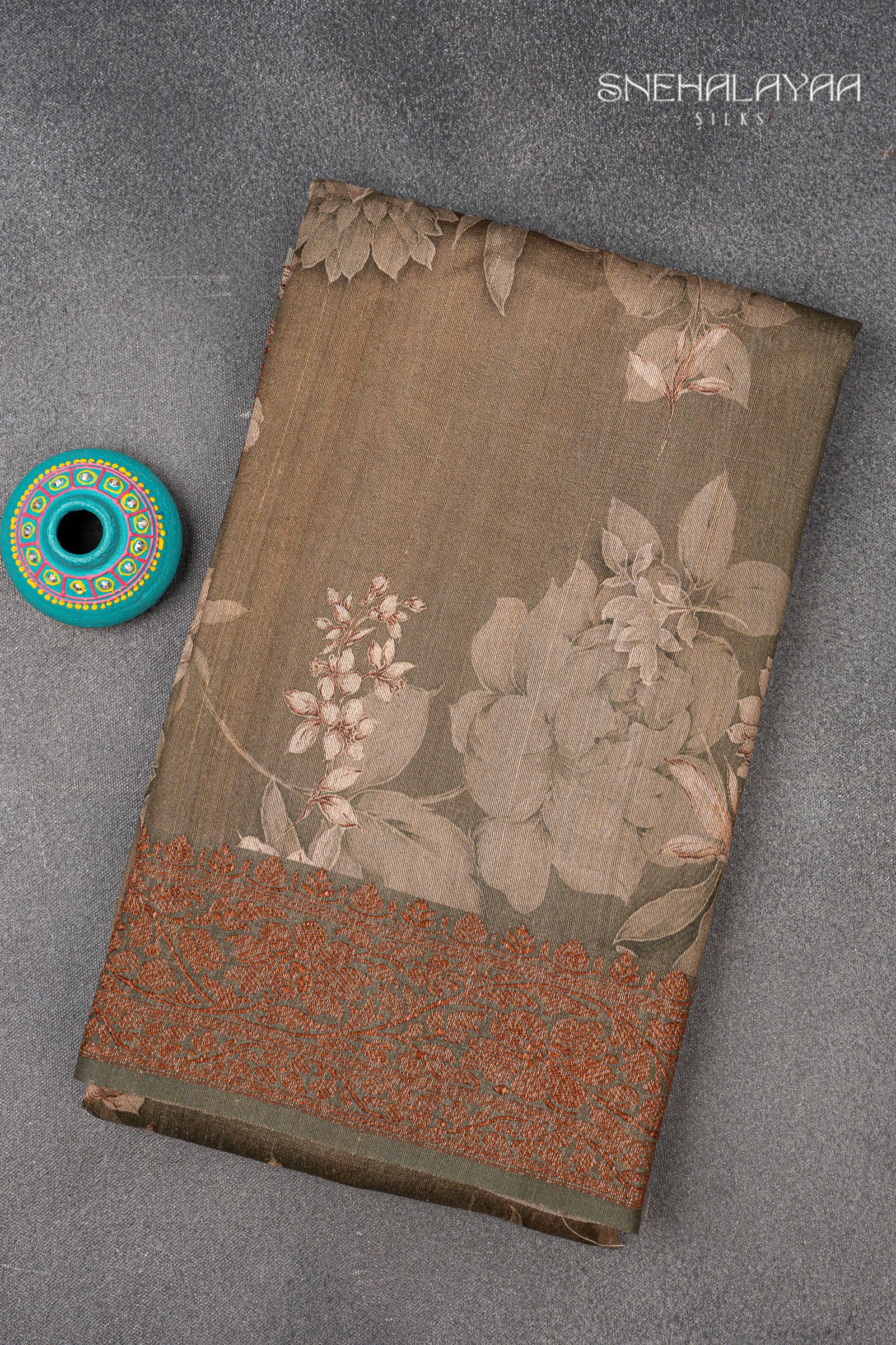 Sage Green Printed Jute Tussar Saree