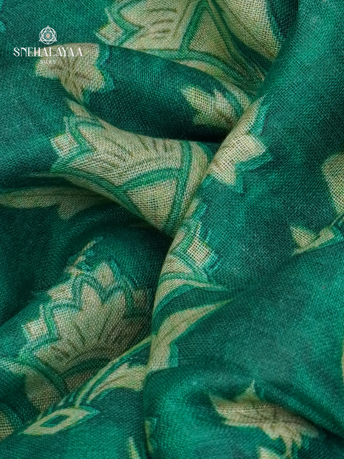 Forest Green Printed Linen Cotton Saree