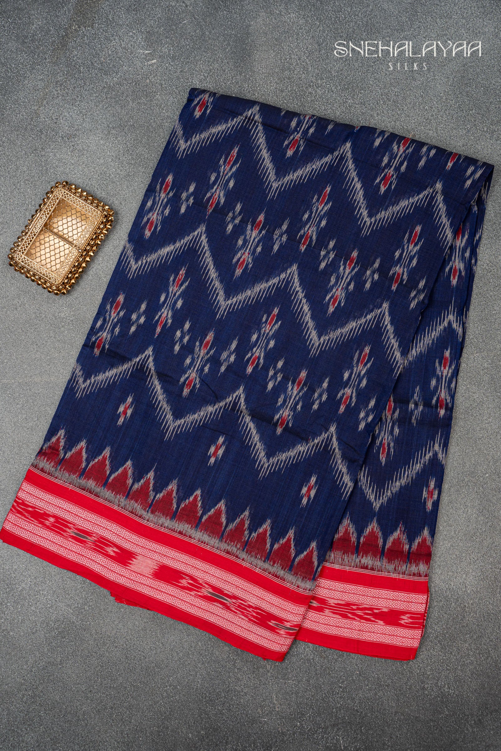Navy Blue Sambalpuri Cotton Saree