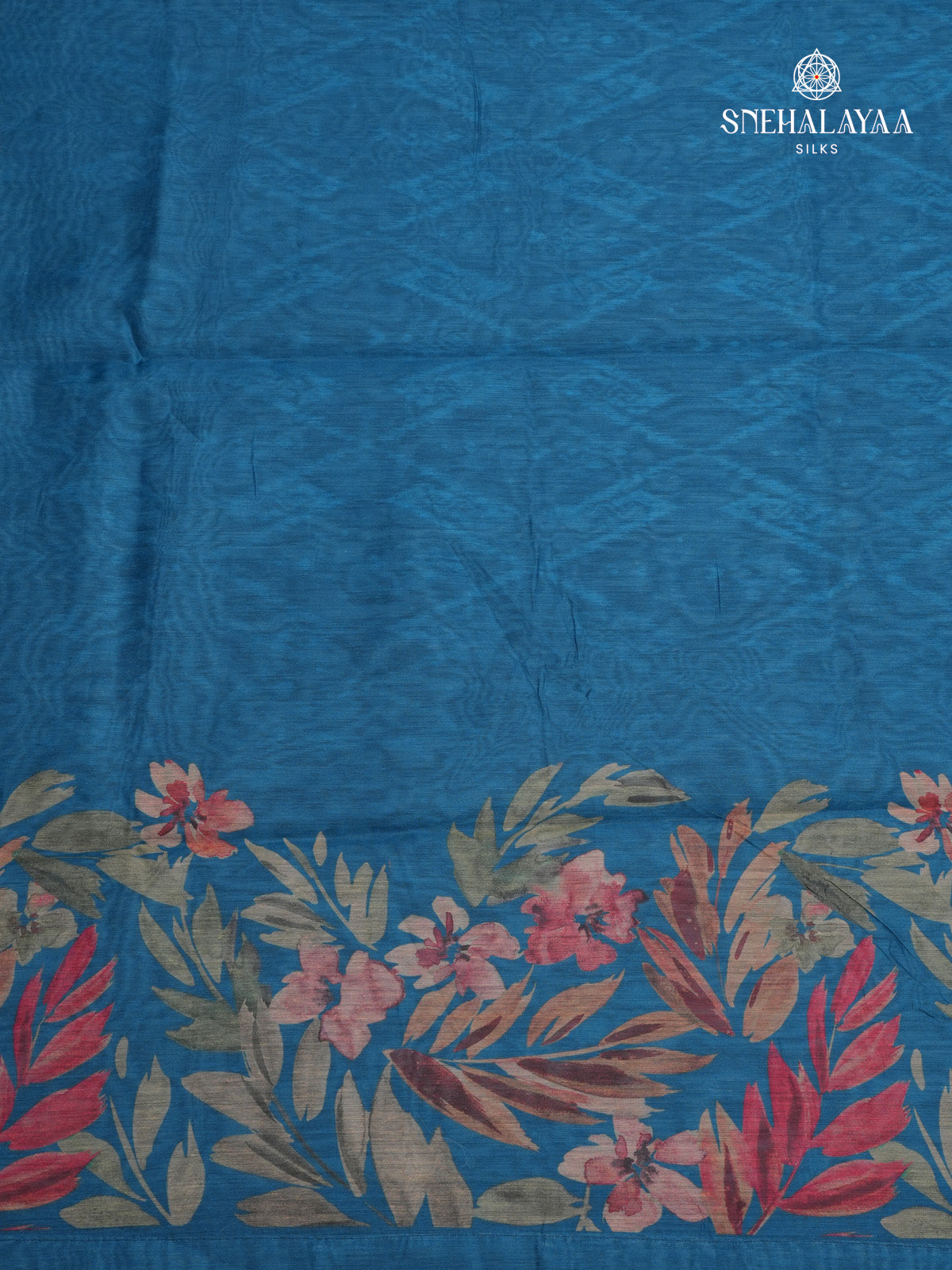 Teal Blue Printed Linen Saree