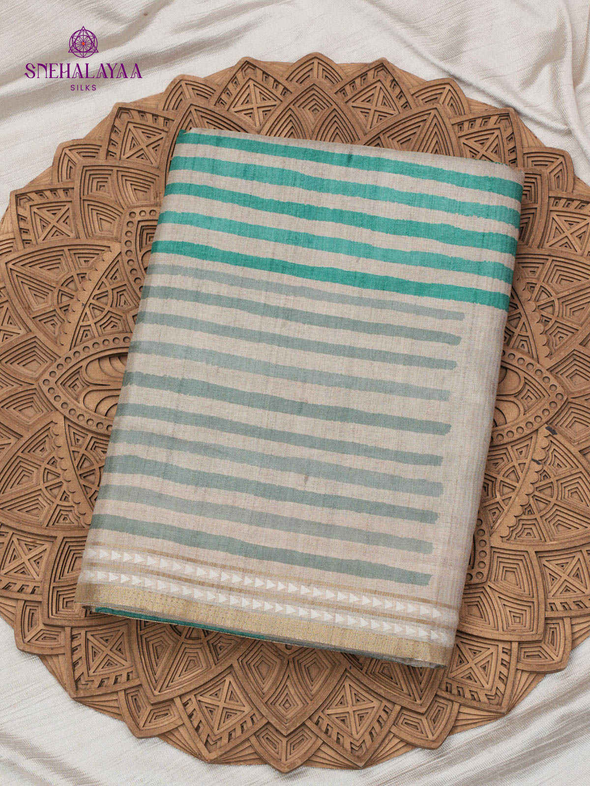 Off White Printed Tussar Saree