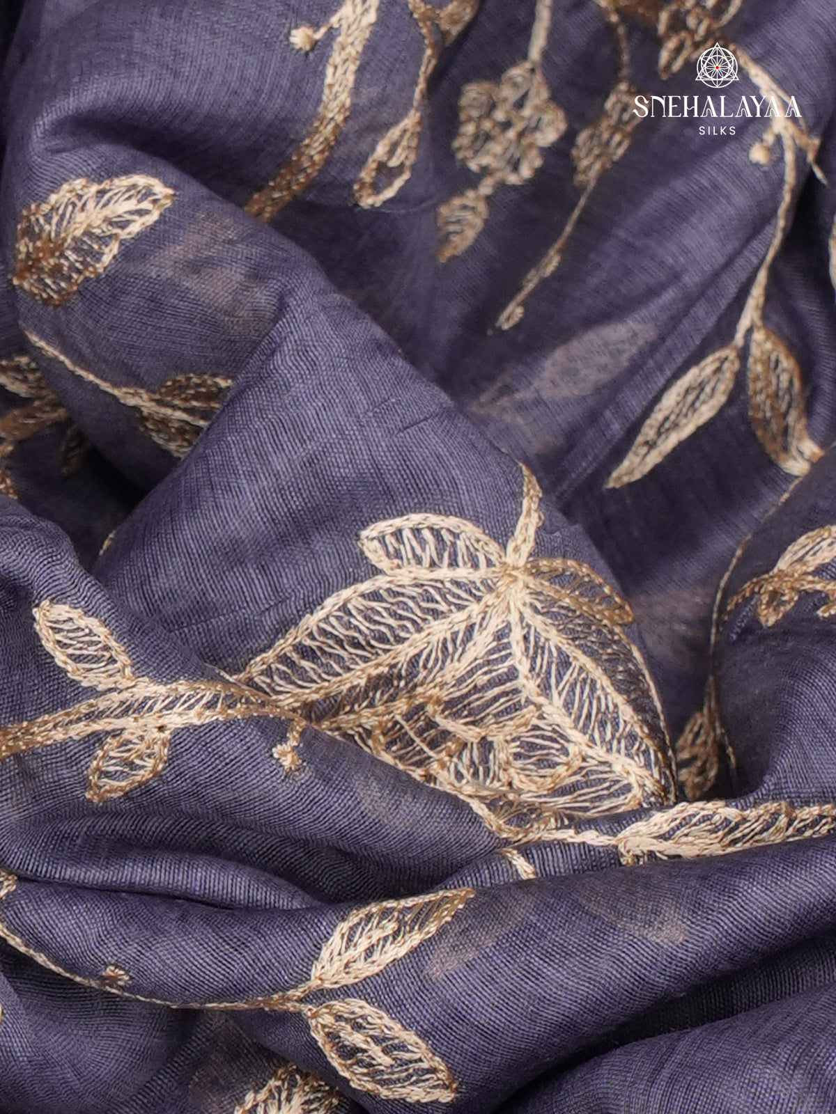 Pastel Blue Linen Embroidery Saree