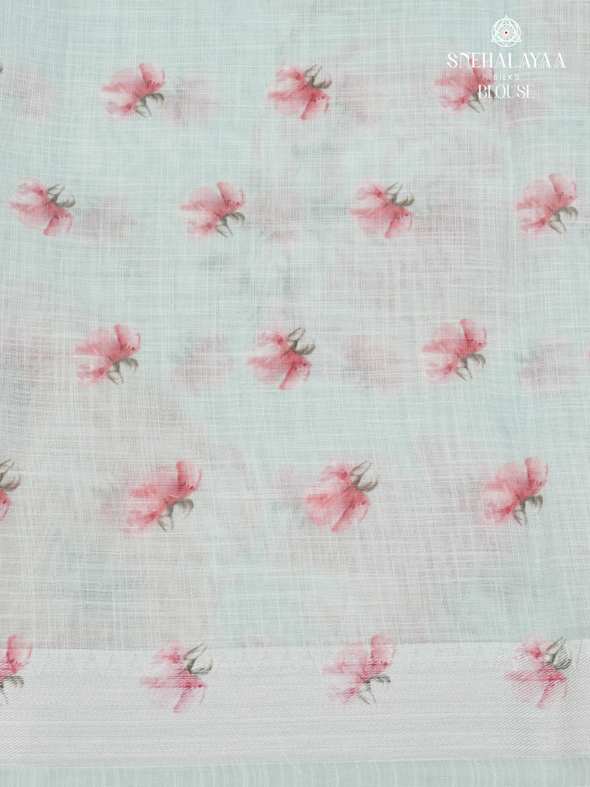 Pastel Blue Printed Linen Saree