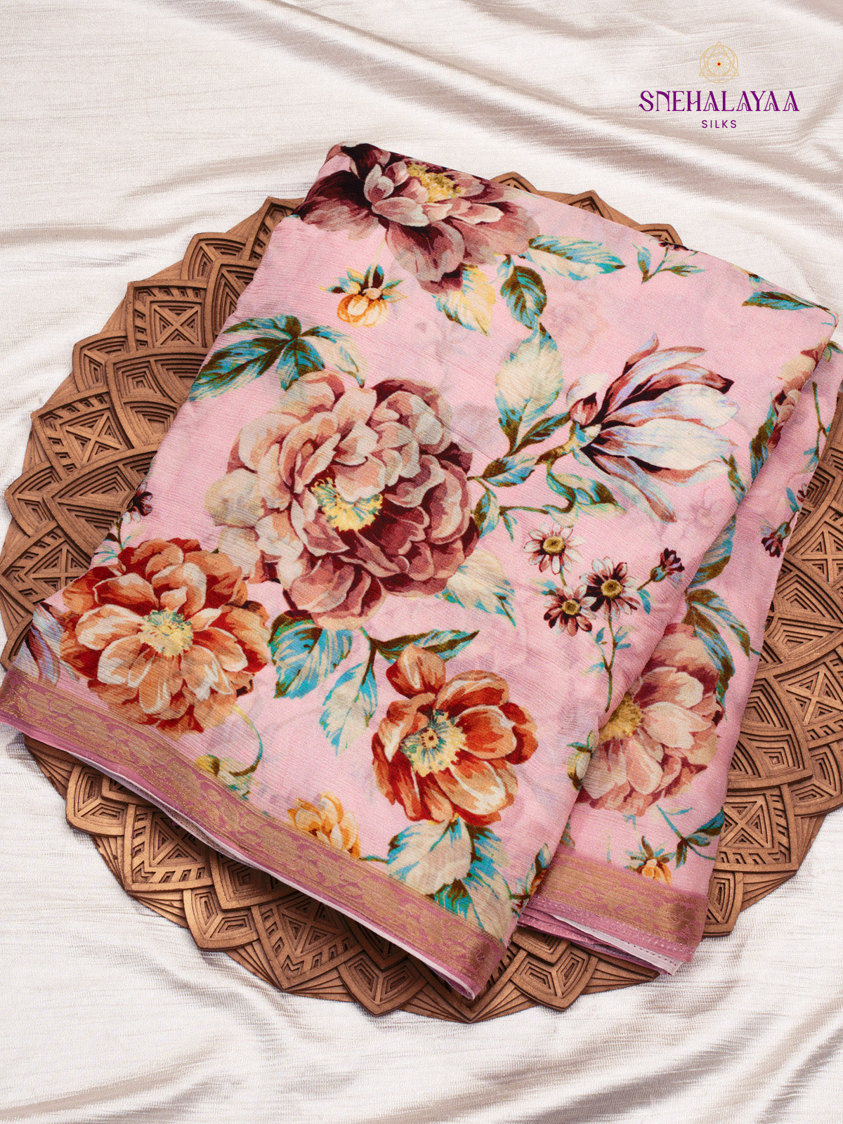 Pink Printed Chiffon Saree