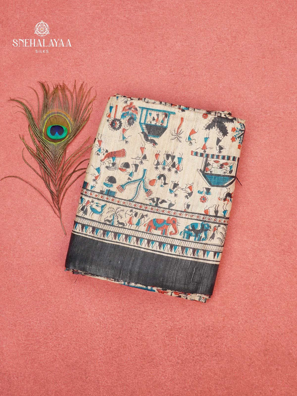 Beige Madhubani Printed Saree