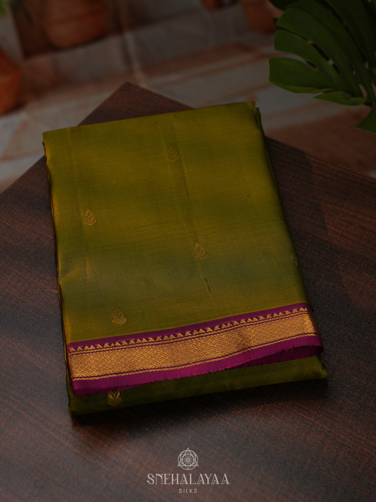 Olive Green Kanjivaram Silk Saree