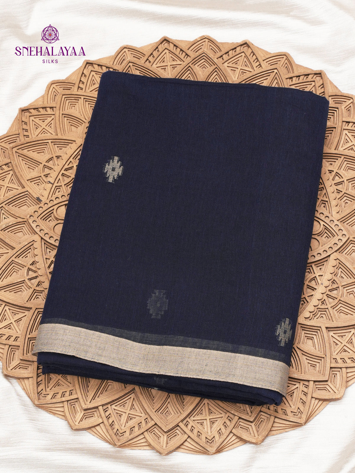 Navy Blue Sambalpuri Cotton Saree