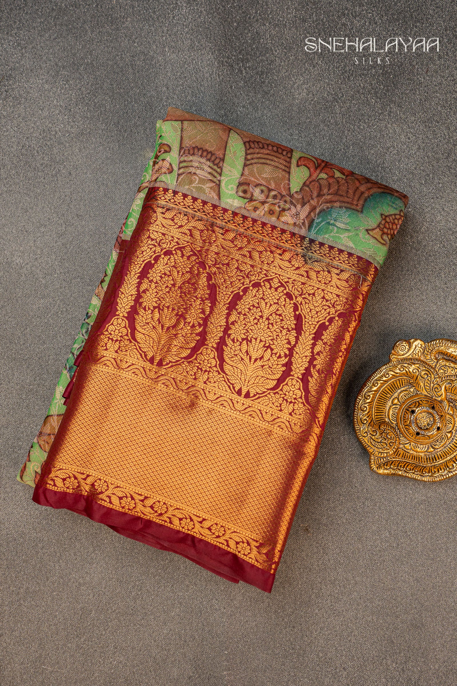 Chartreuse Green Semi Kalamkari Silk Saree