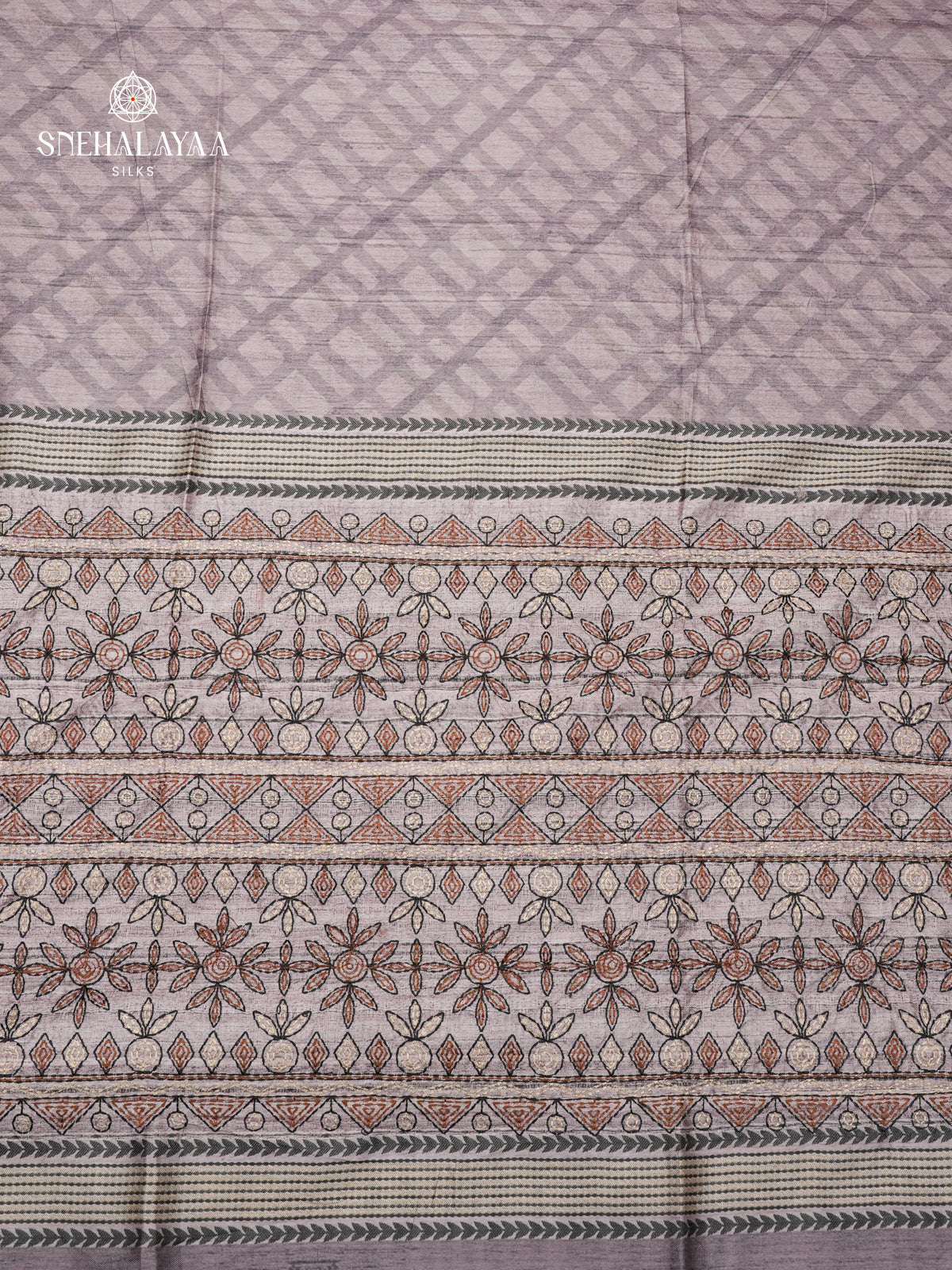 Grey Tussar Embroidery Saree