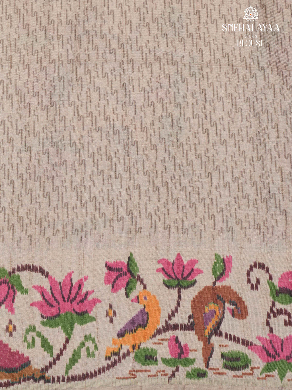 Olive Green Floral Printed Tussar Saree