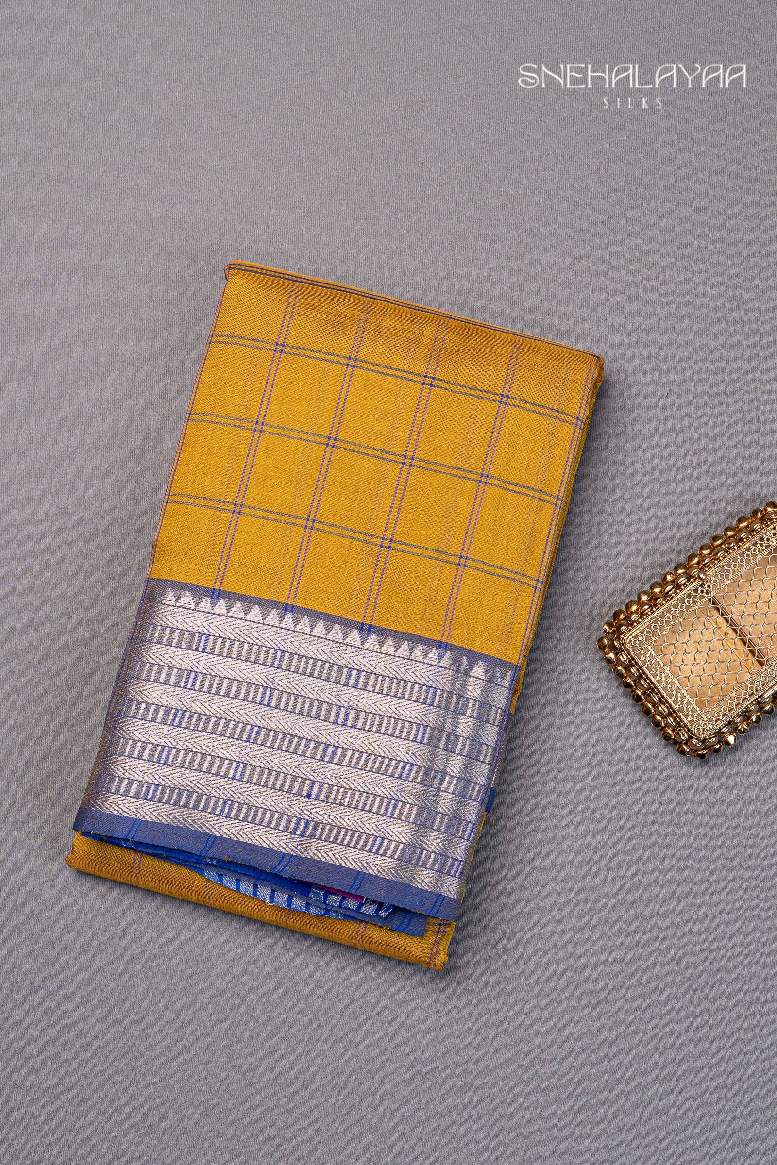 Mustard Yellow Mangalgiri Silk Saree