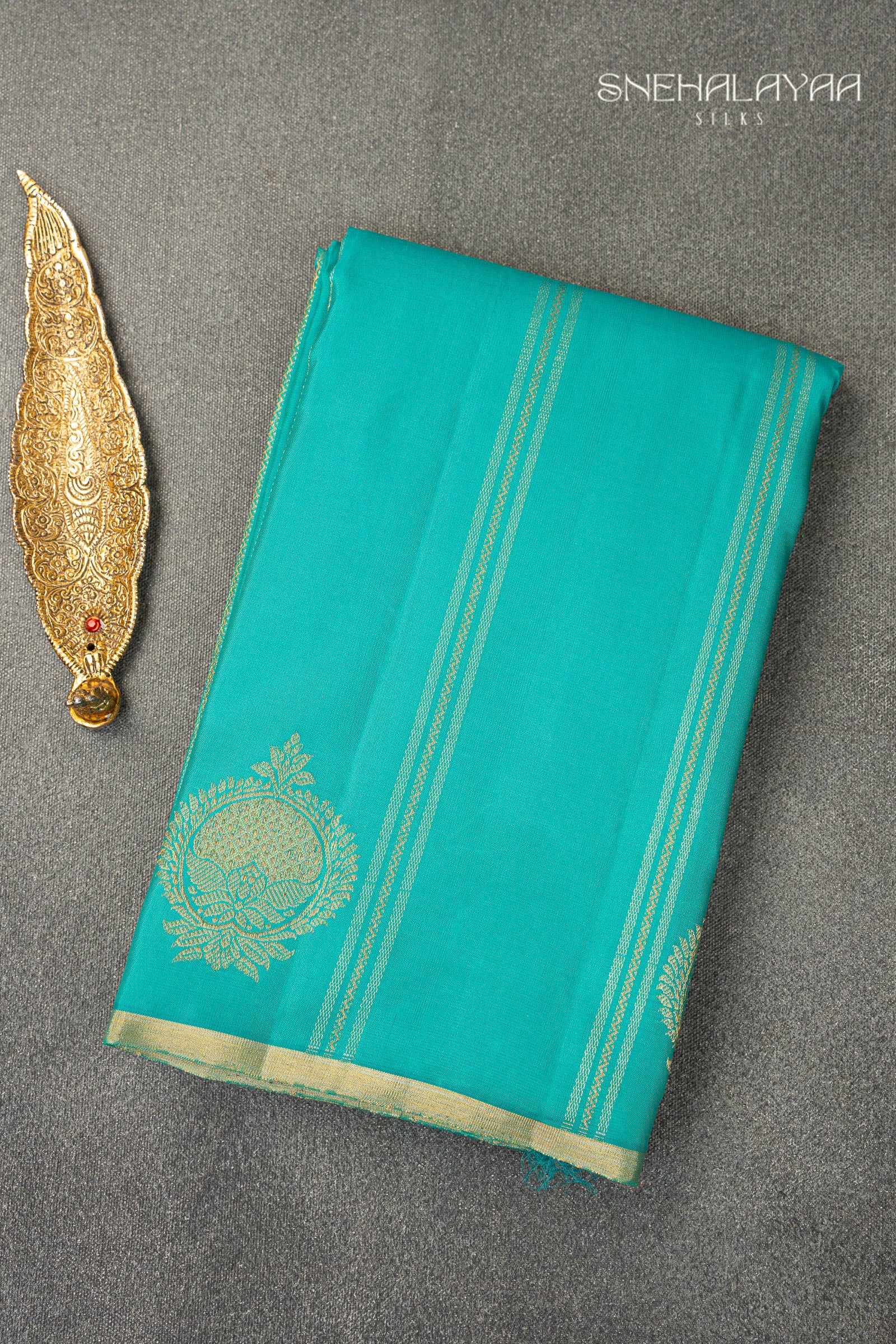Teal Blue Kancheevaram Silk Saree