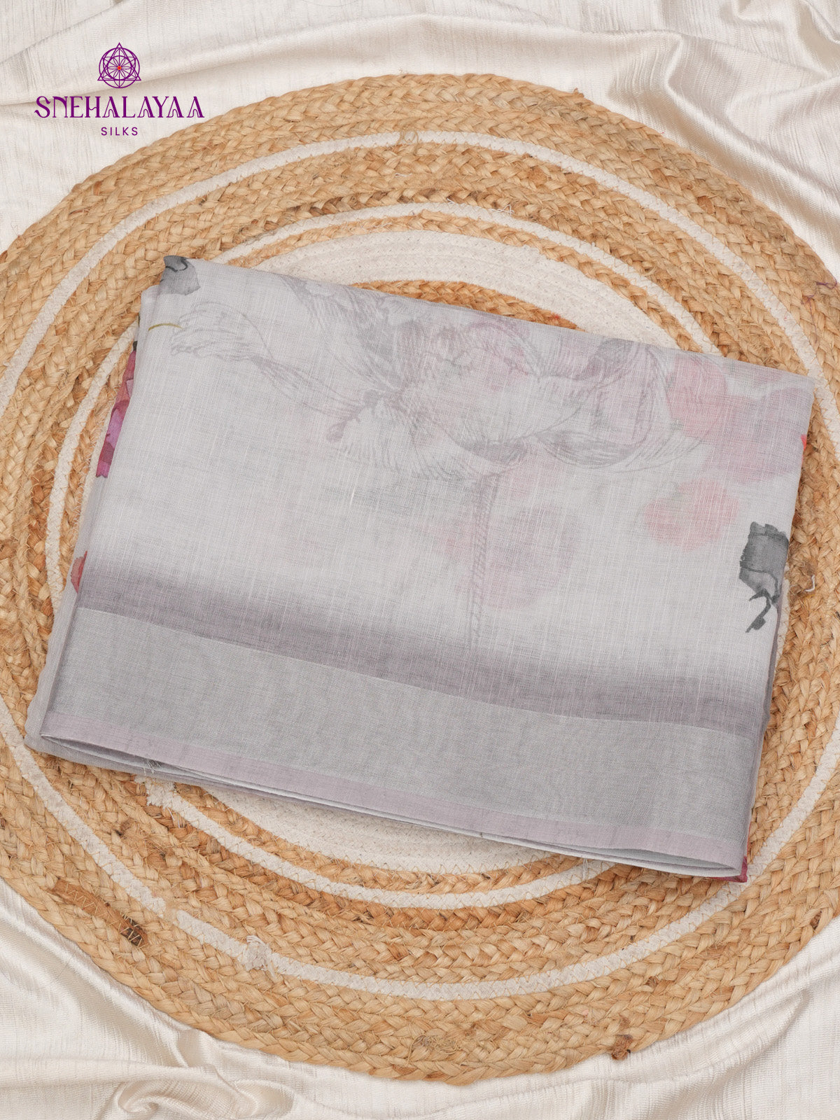 Grey Printed Linen Saree