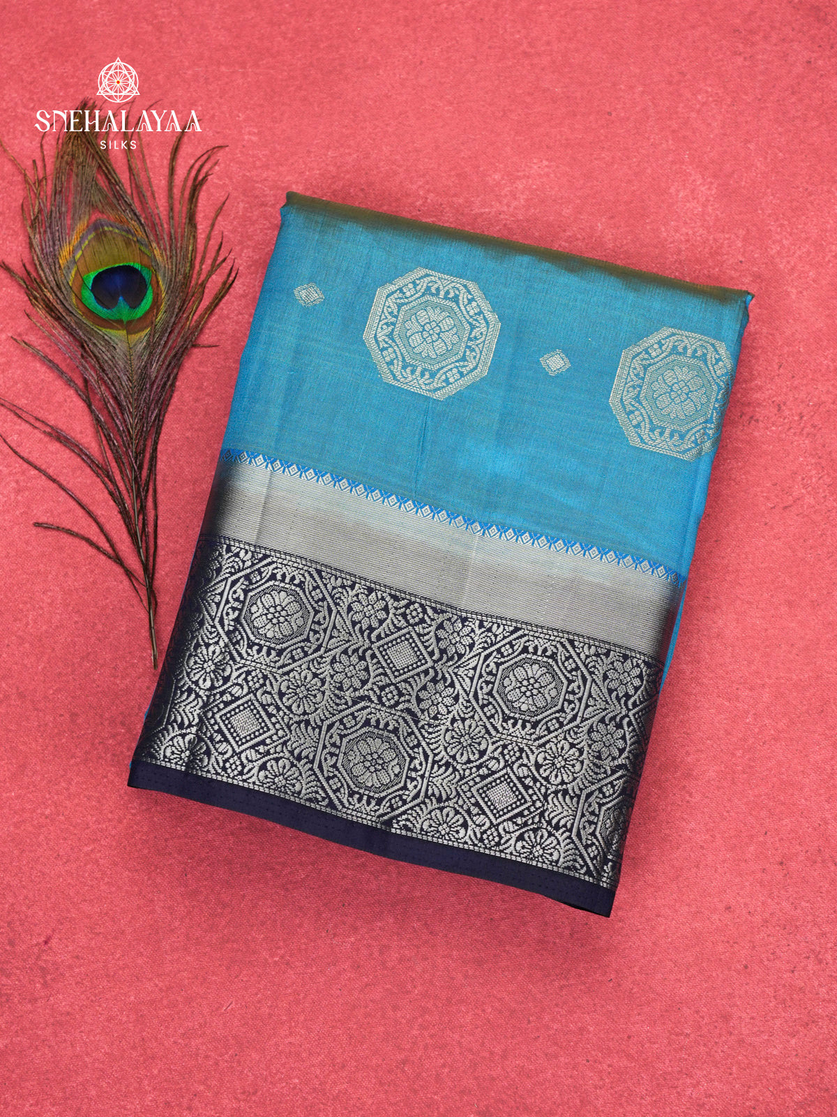 Sea Blue Raw Silk Saree