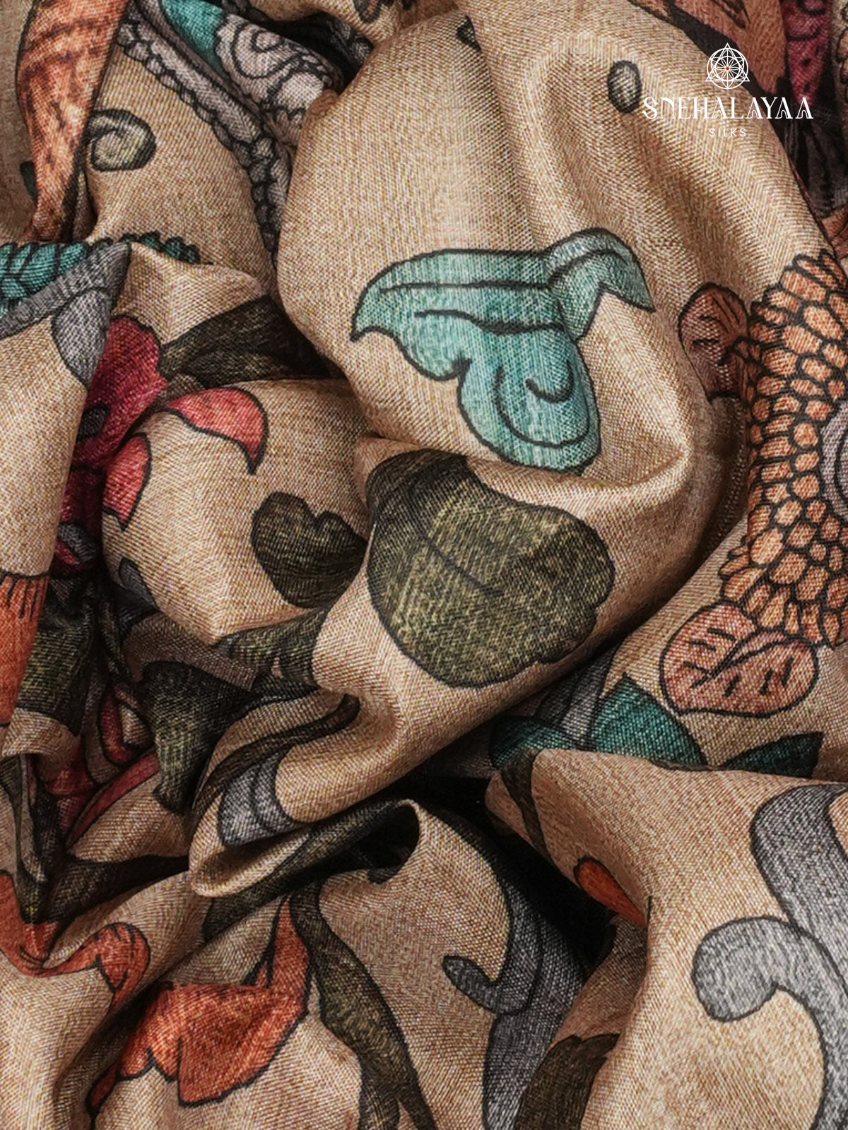 Beige With Pink Border Kalamkari Tussar Saree