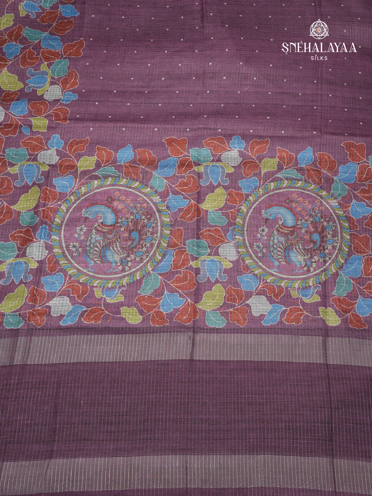 Purple Floral Printed Tussar Saree