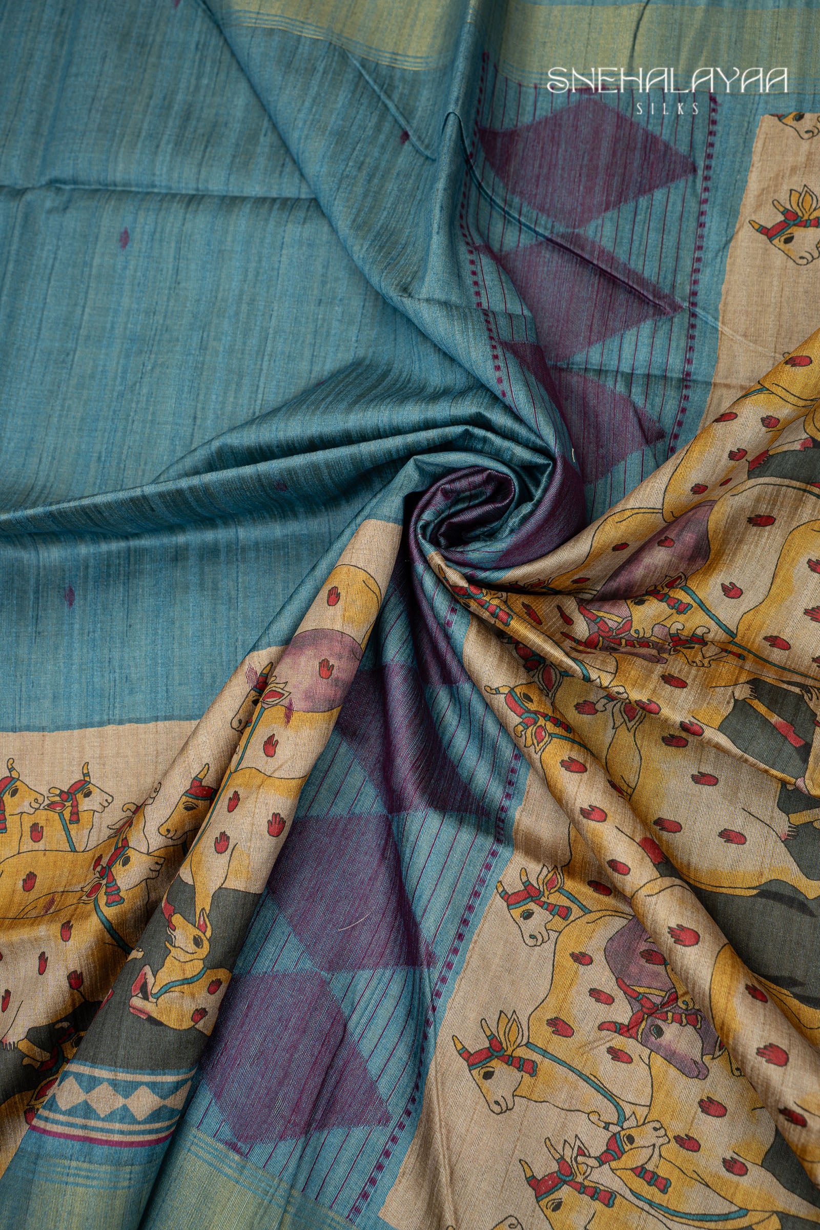 Cerulean Blue Semi Tussar Saree
