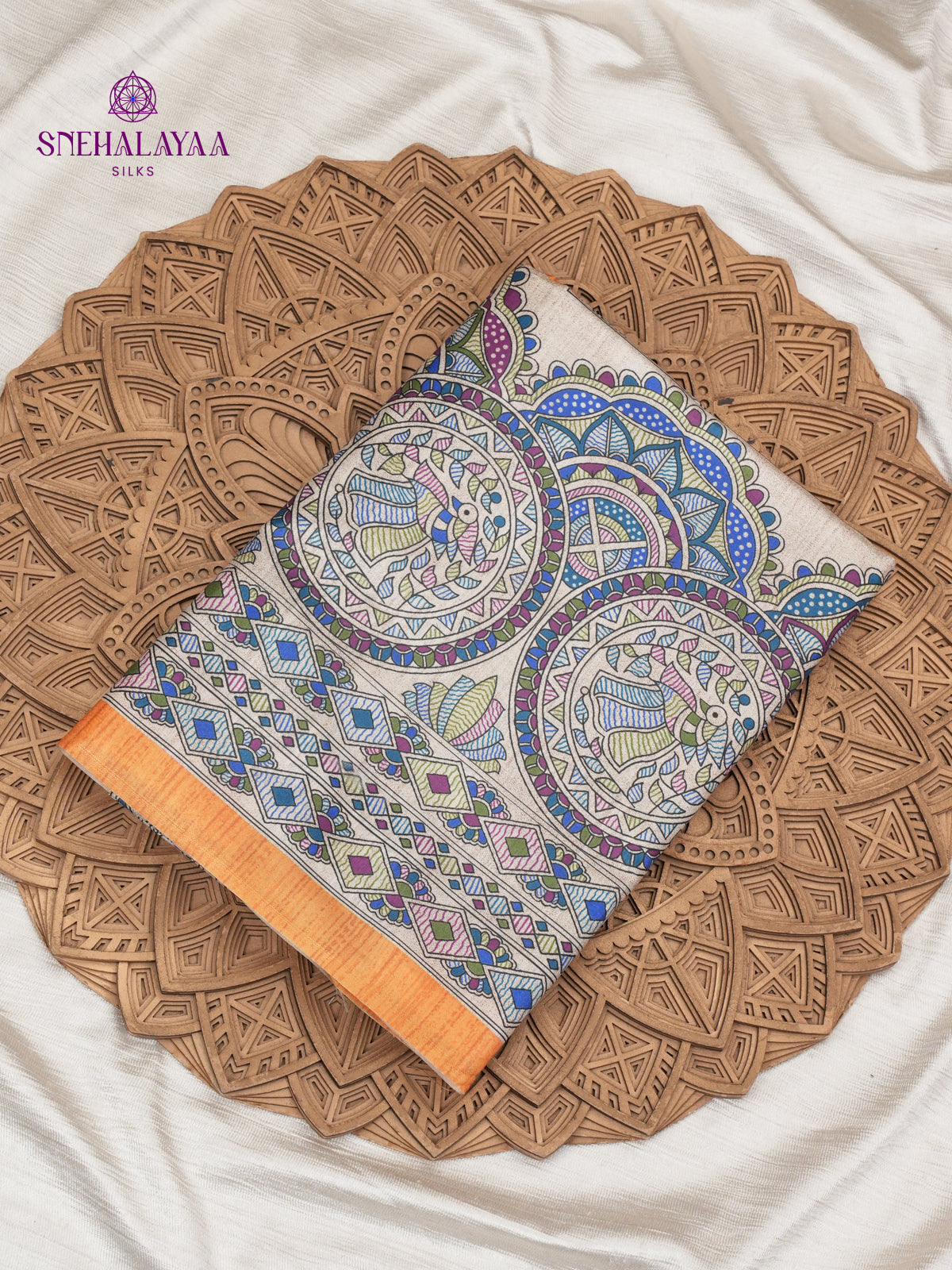 Beige with Yellow Madhubani Saree