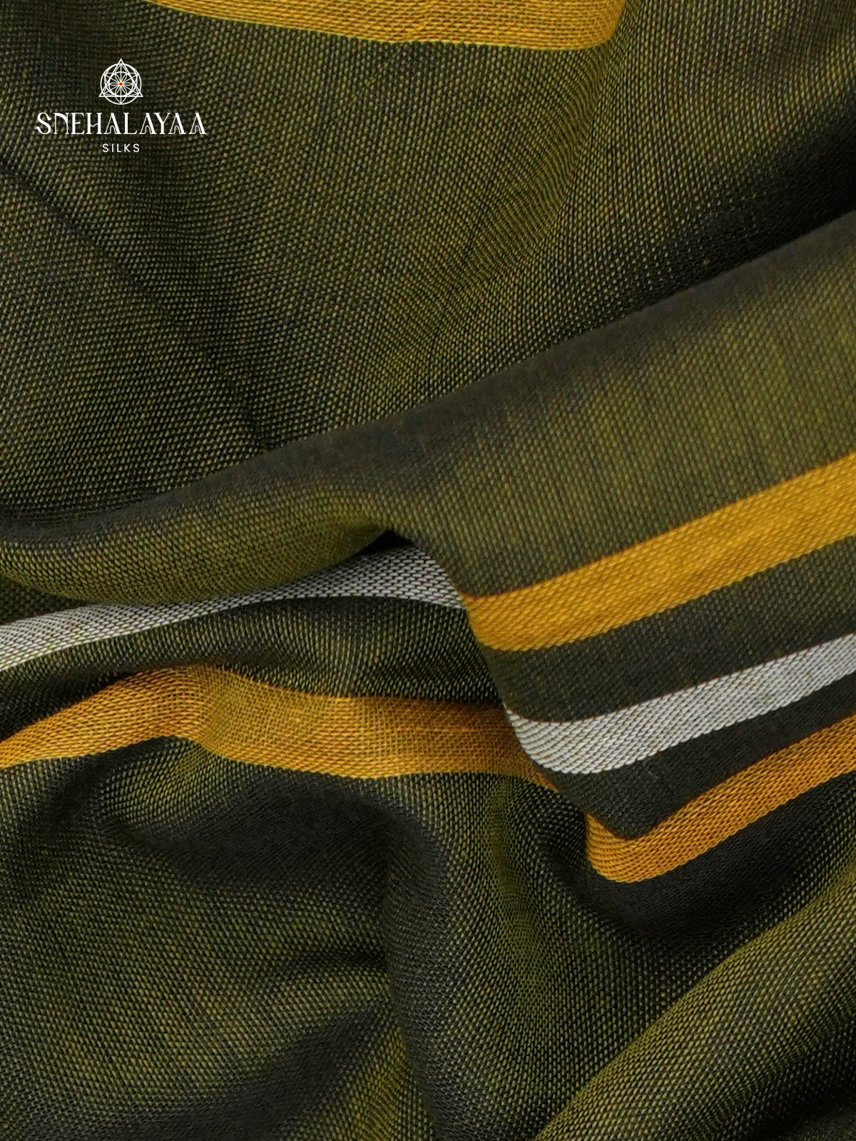 Olive Green Narayanpet Cotton Saree without Blouse