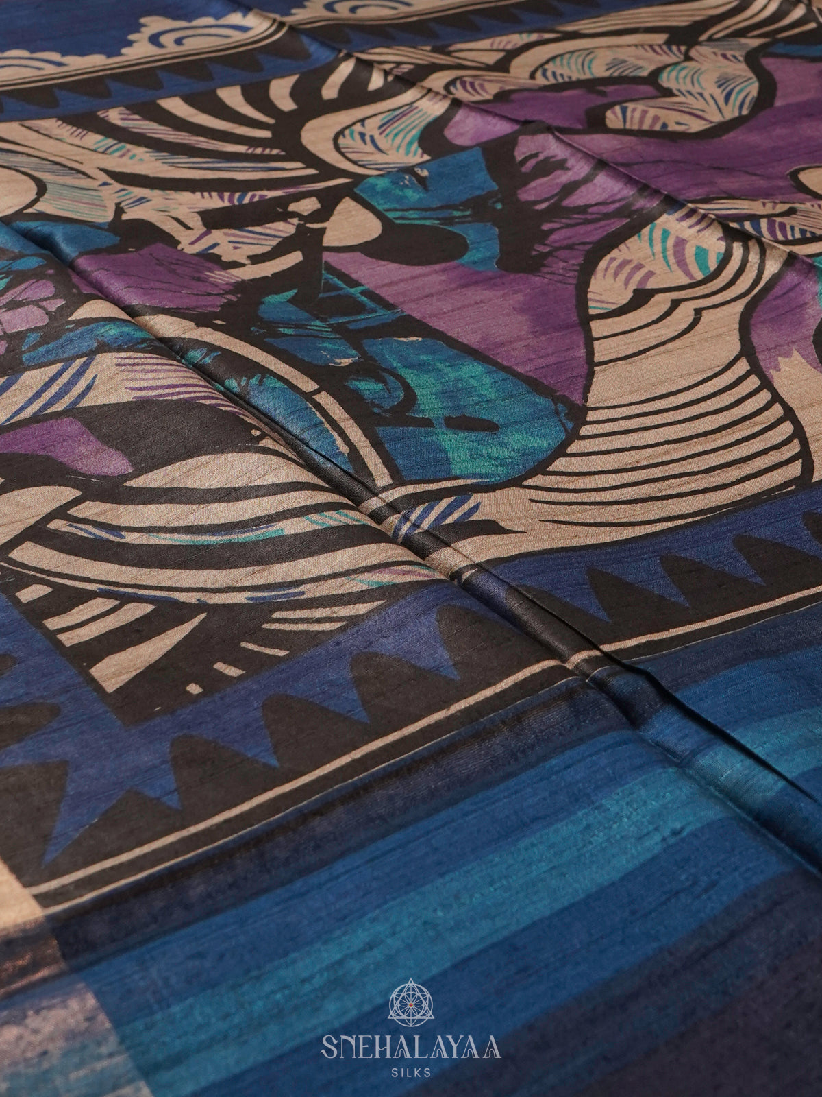 Navy Blue Tussar Saree