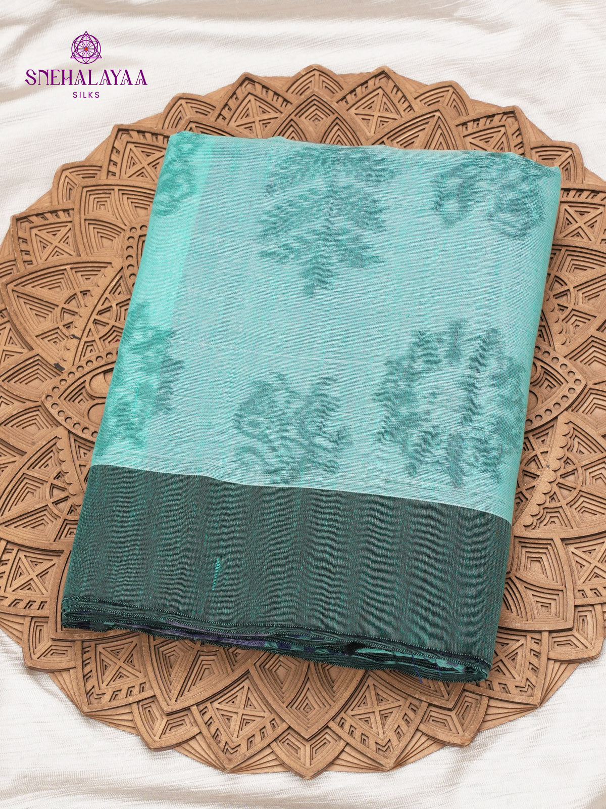 Ocean Blue Khadi Cotton Saree