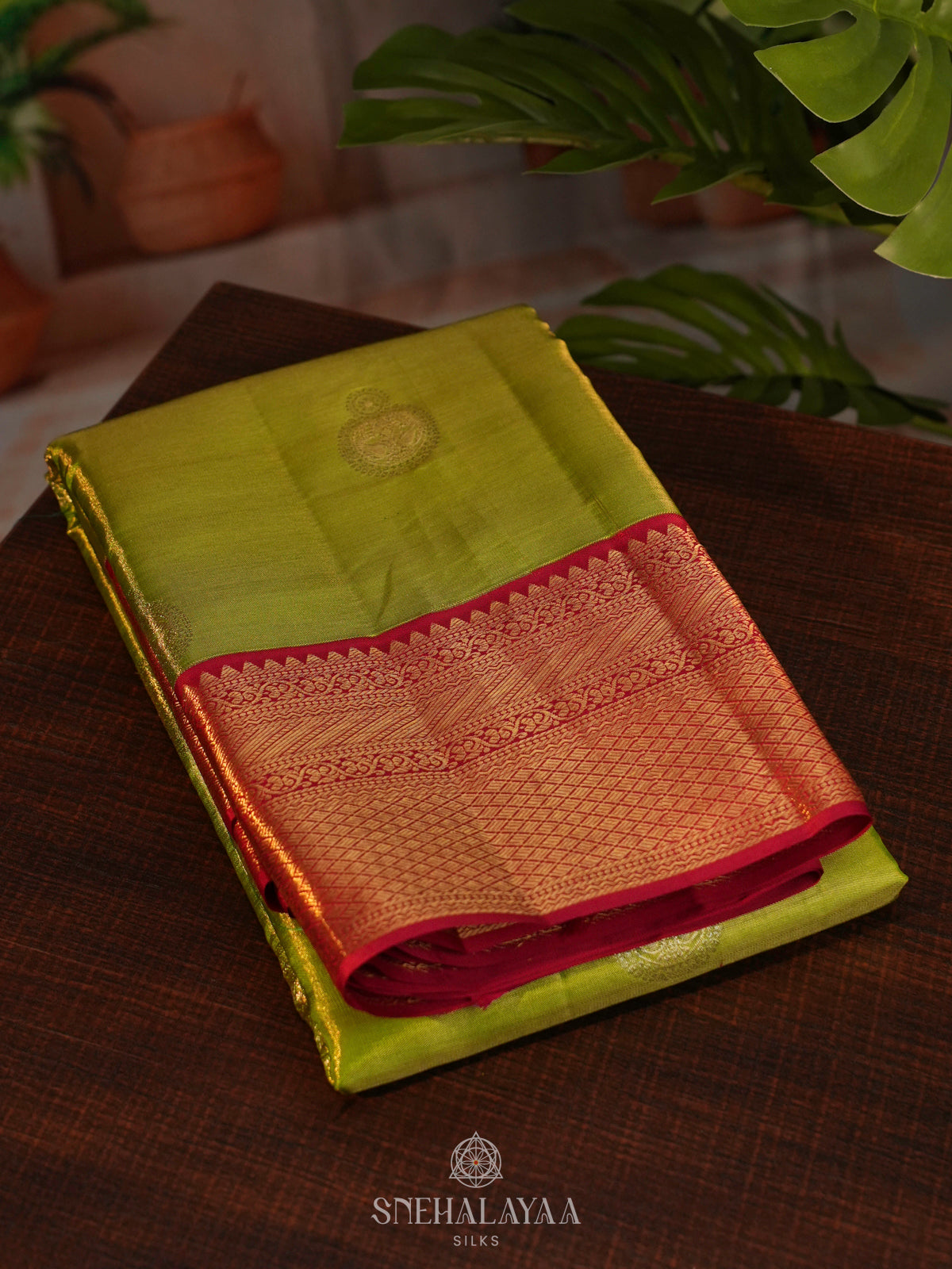Lime Green Kanjivaram Silk Saree