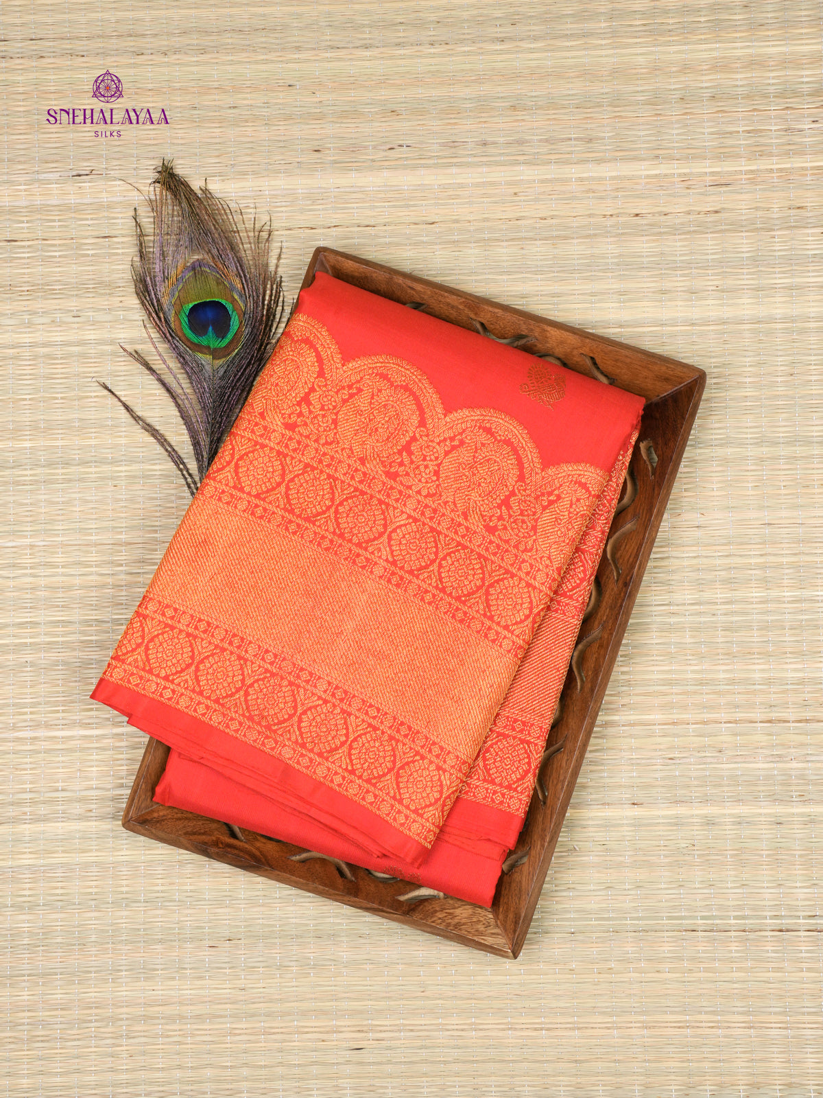 Rust Orange Kanjivaram Silk Saree
