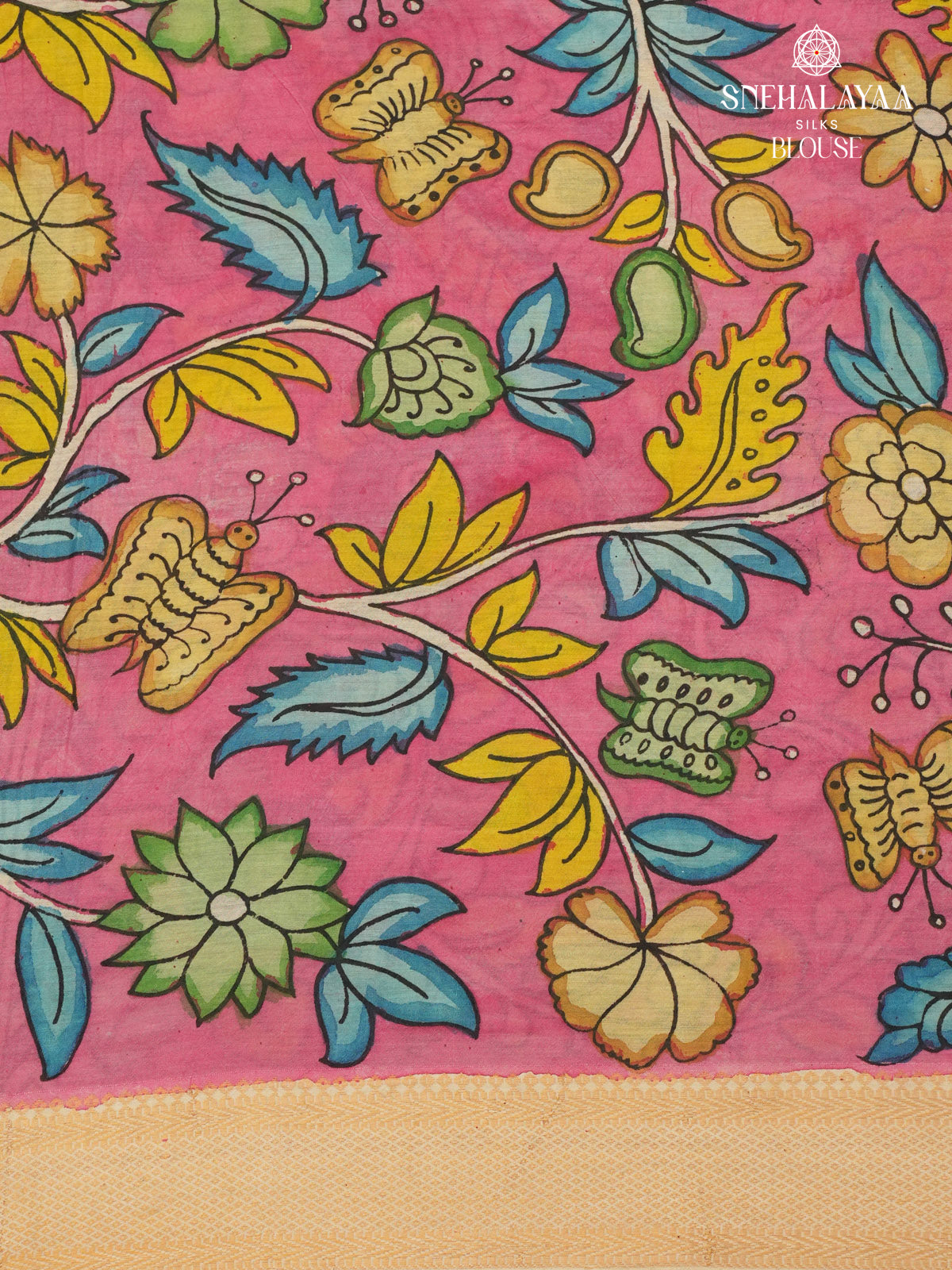 Blue KalamKari Hand Painted Saree