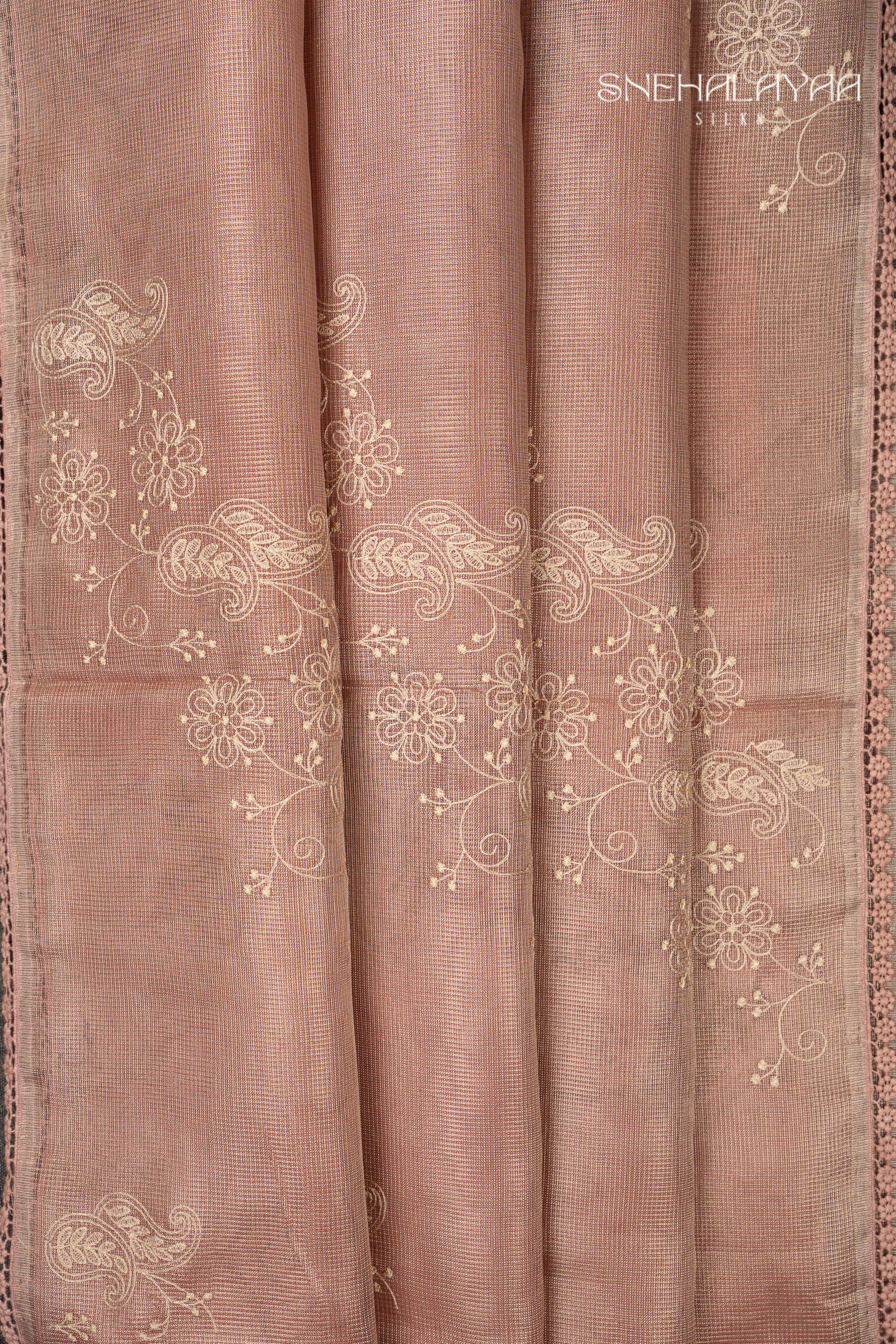Rose Pink Tissue Kota Embroidery Saree