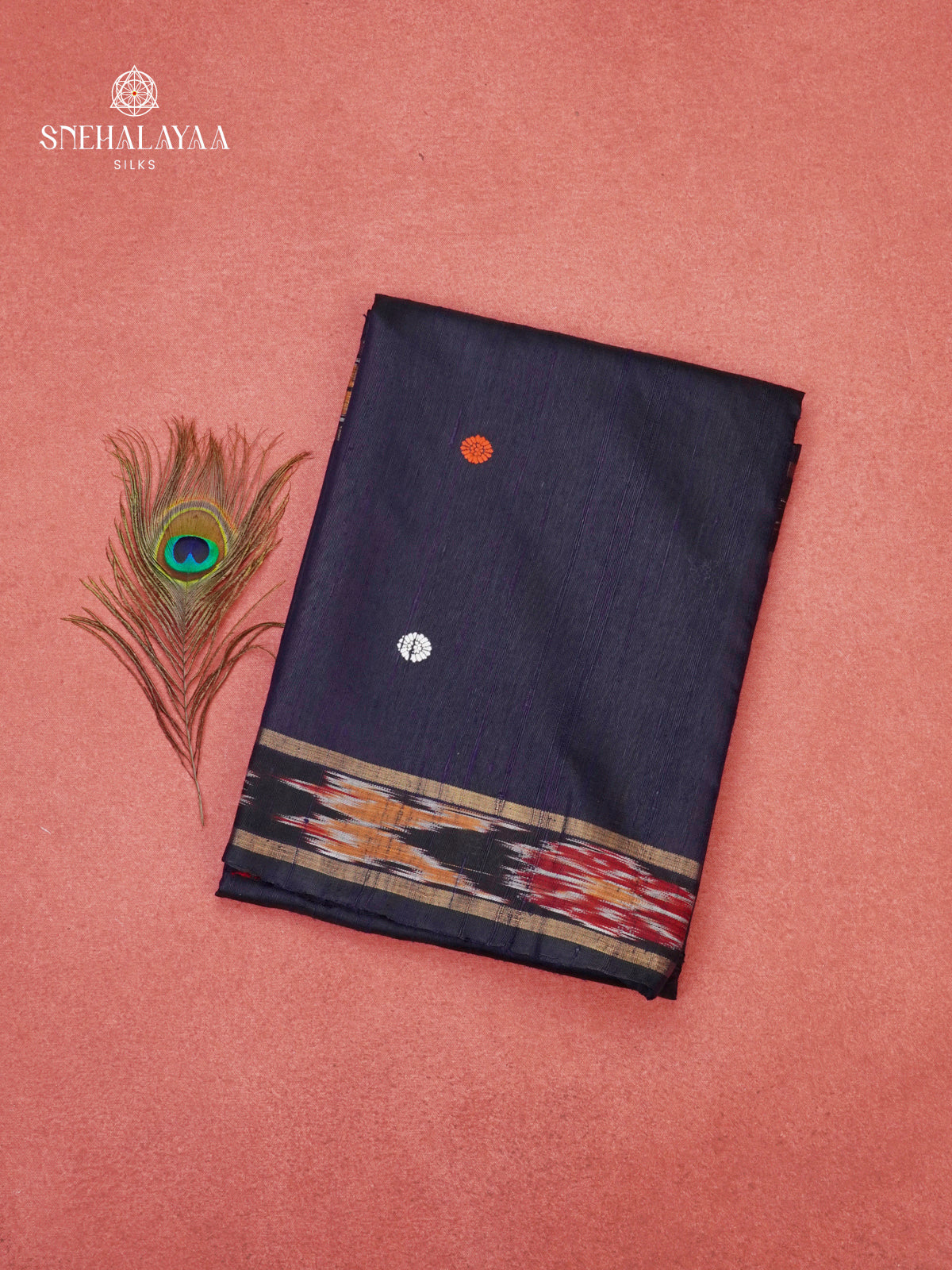 Navy Blue Dupion Silk Saree