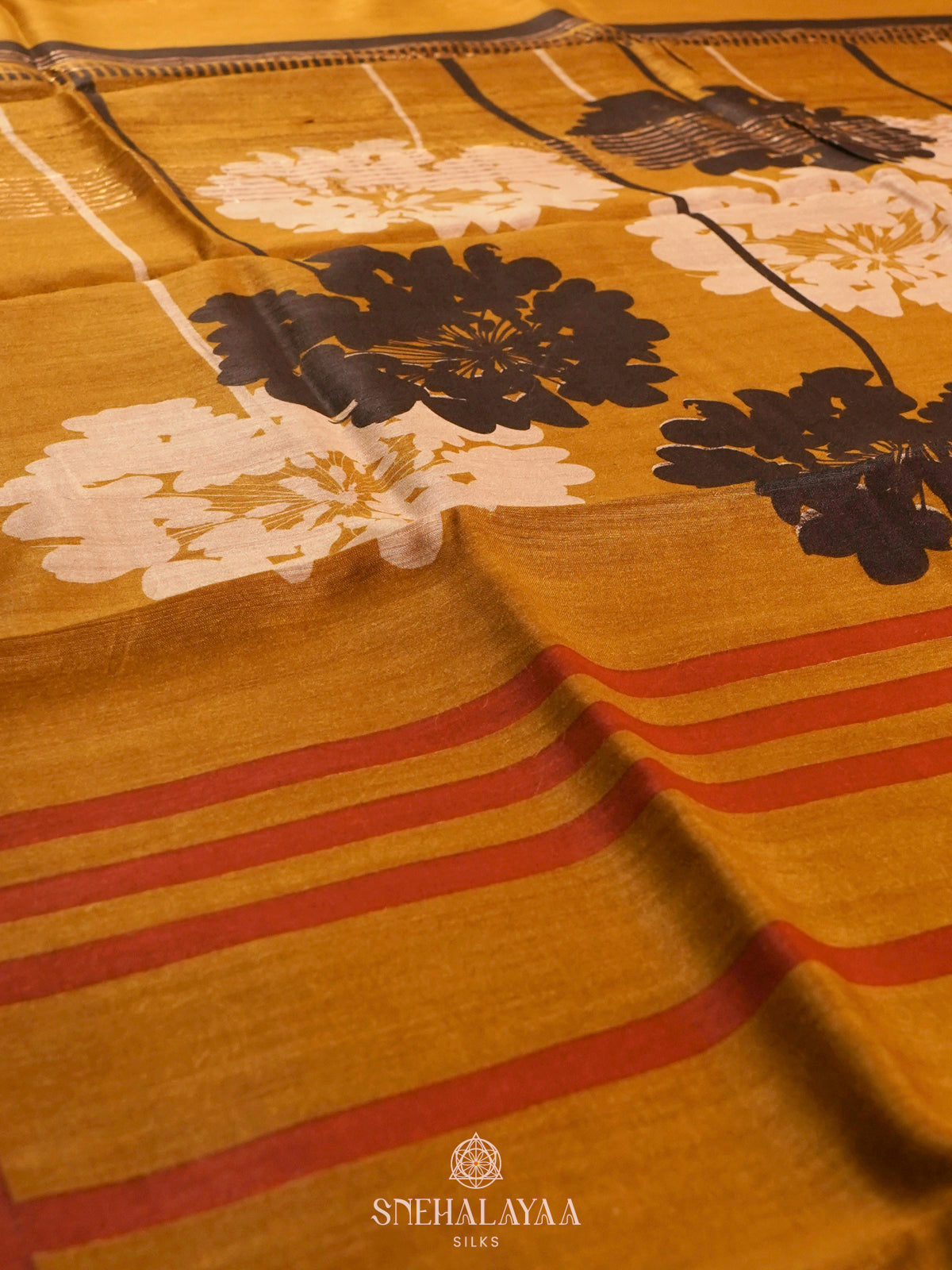 Mustard Yellow Munga Tussar Saree