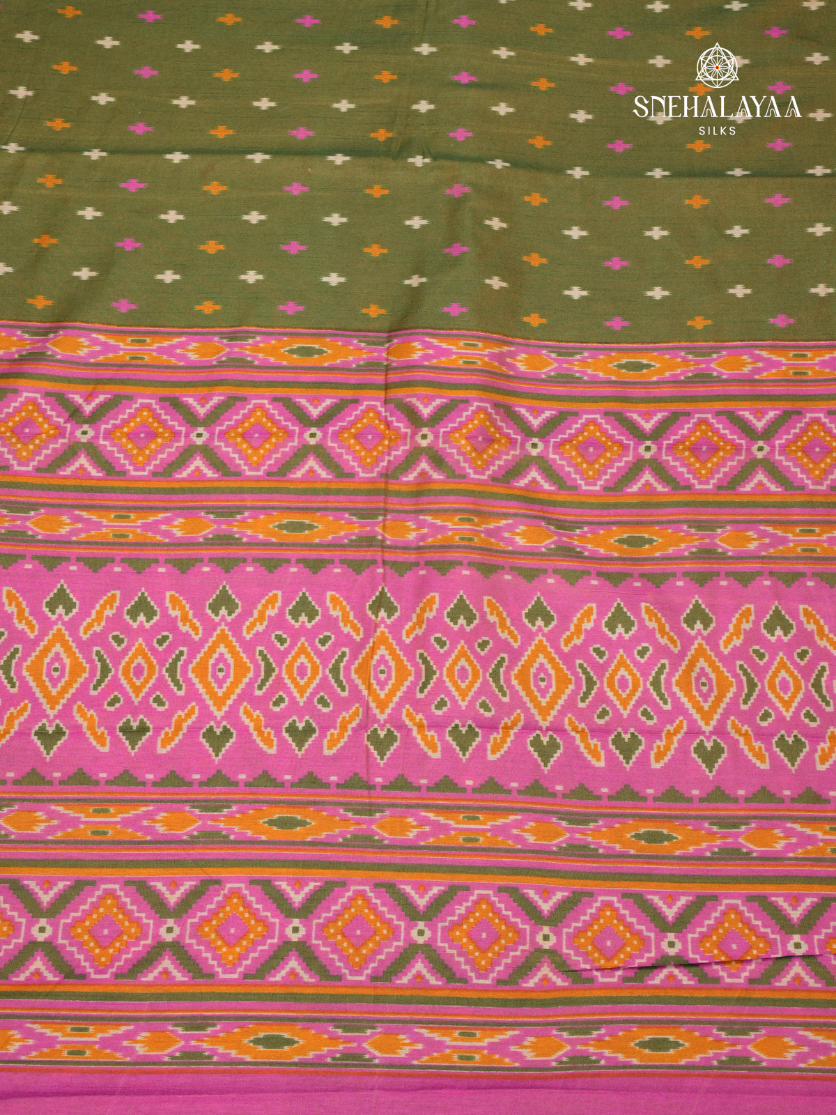 Olive Green Ikat Saree