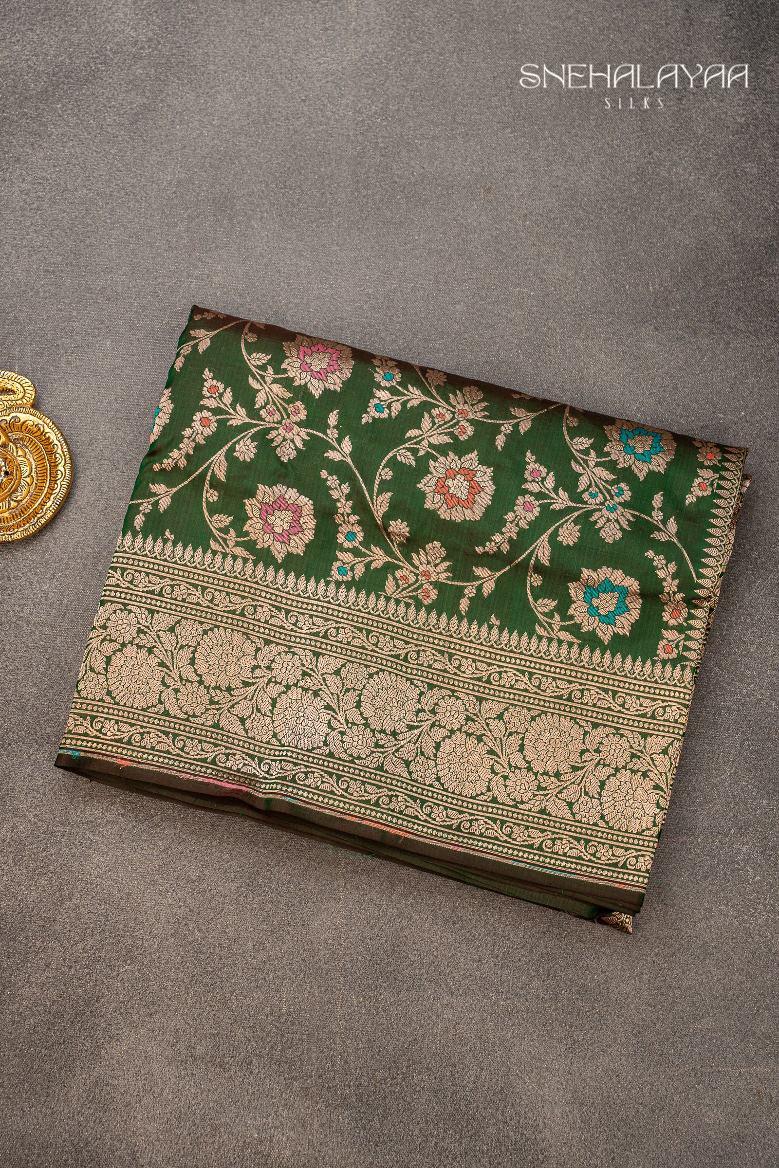 Pine Green Banaras Silk Saree