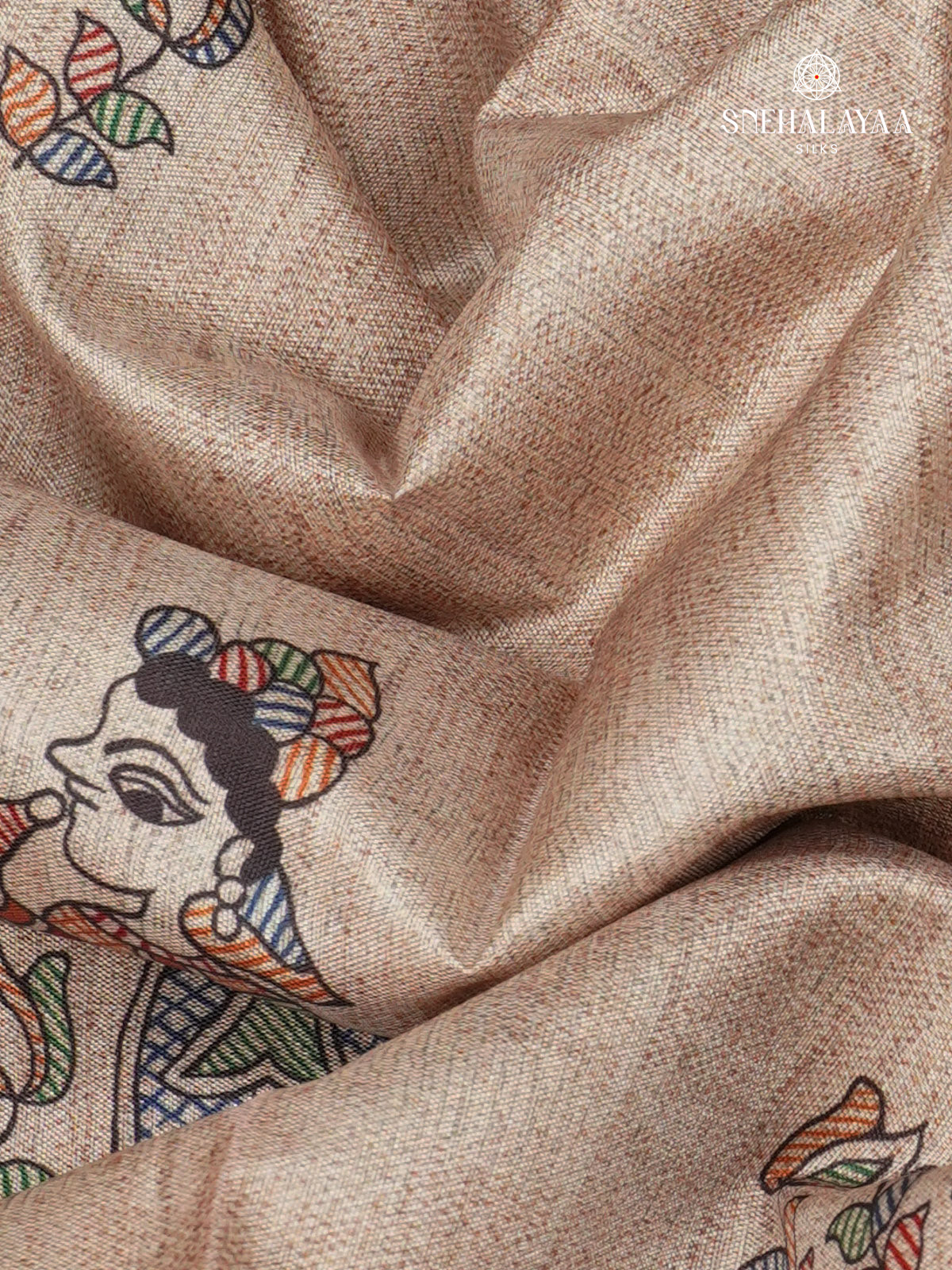 Beige with Red Border Madhubani Saree