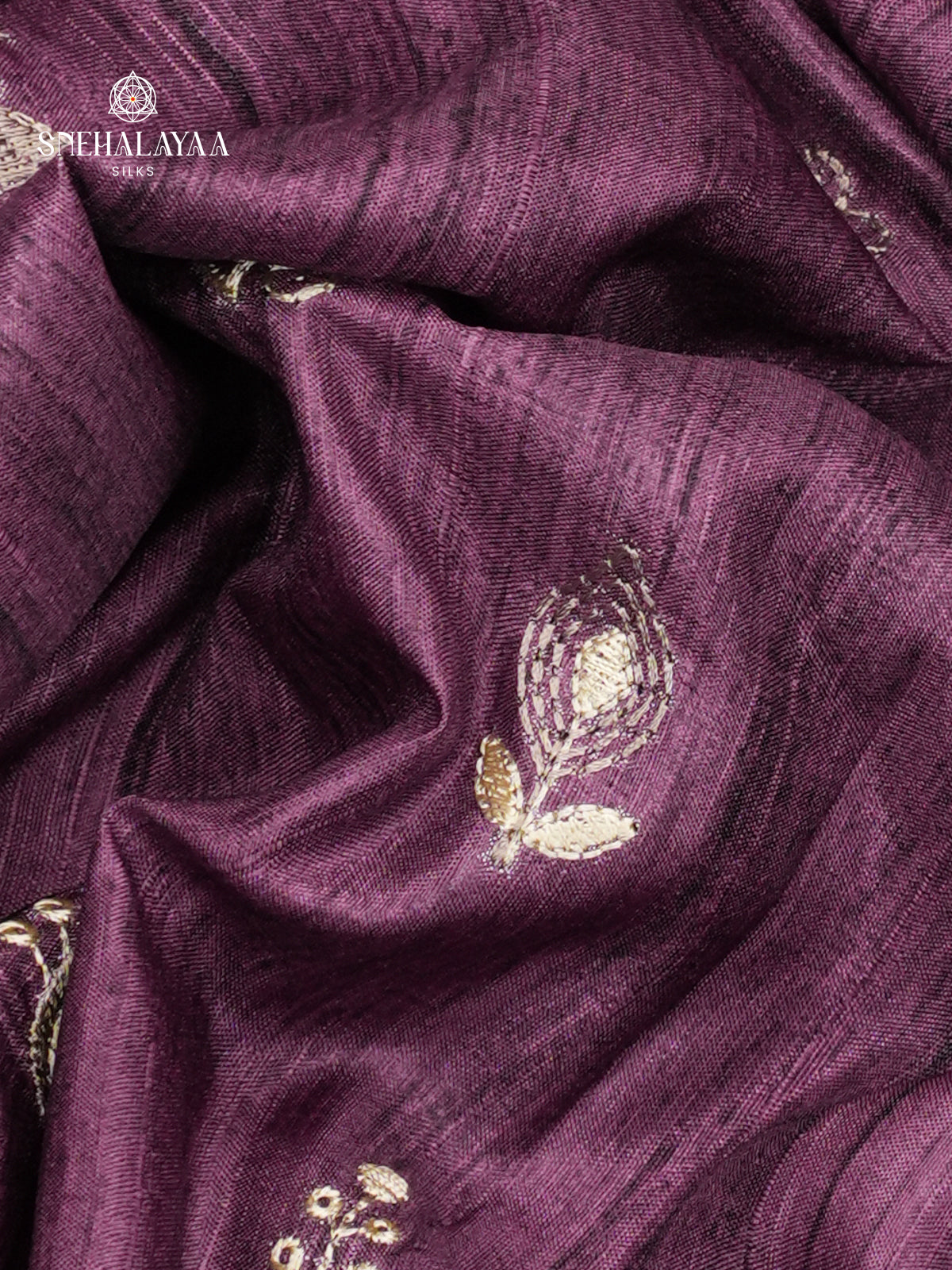Purple Tussar Embroidery Saree