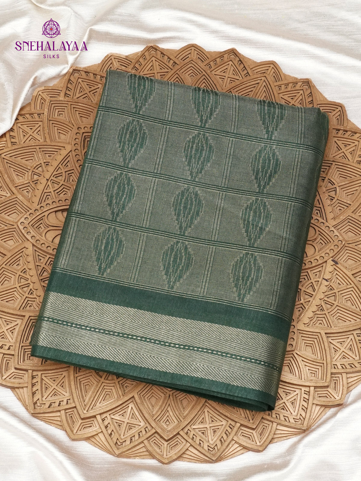 Forest Green Bamboo Silk Saree