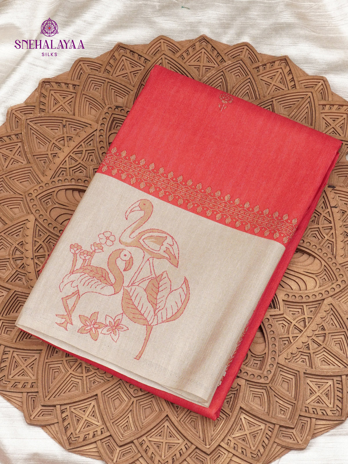 Red Tussar Embroidery Saree