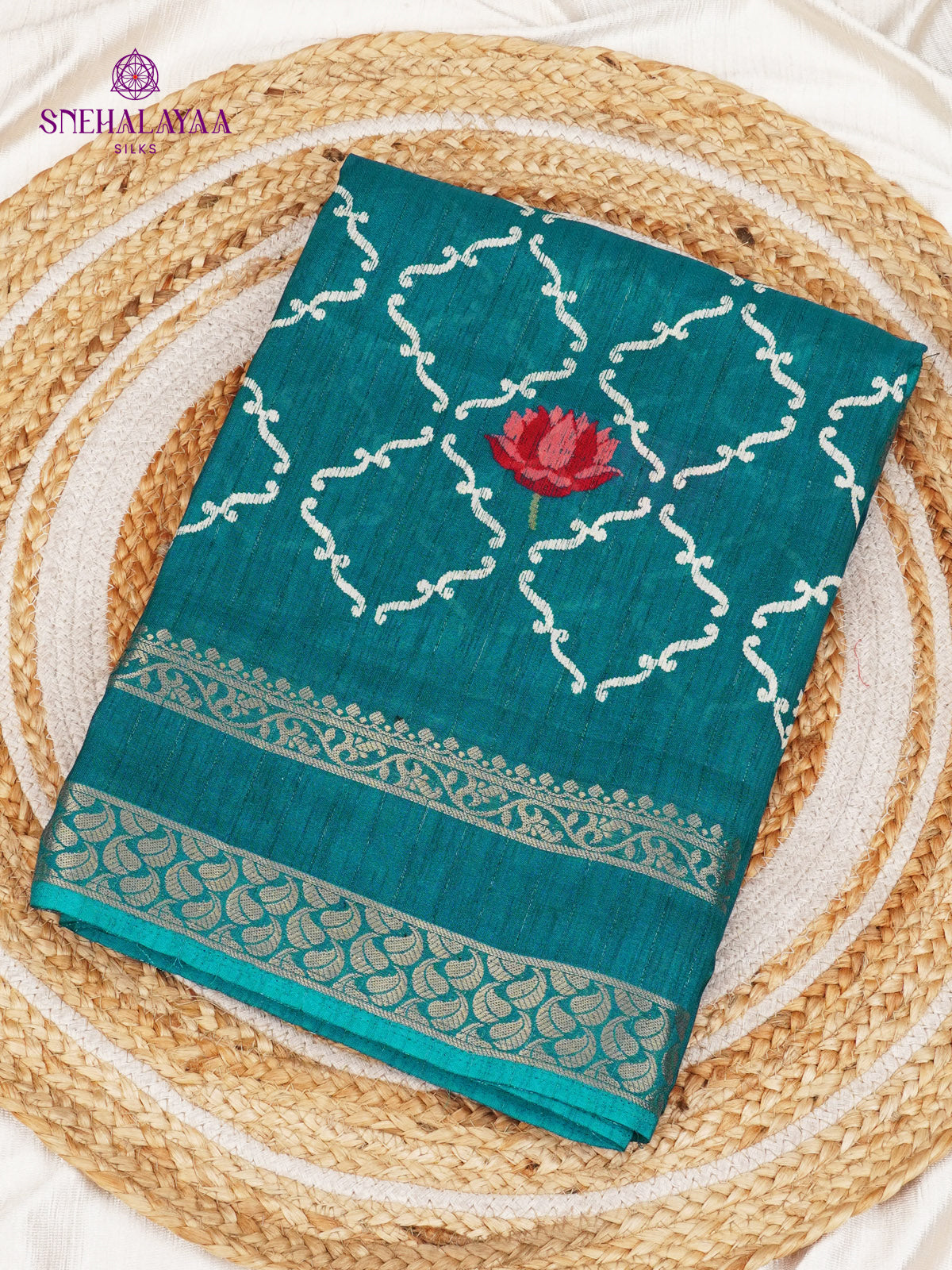 Peacock Blue Dola Silk Saree