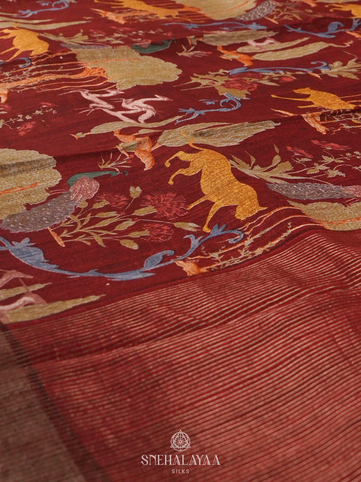 Maroon Matka Tussar Saree