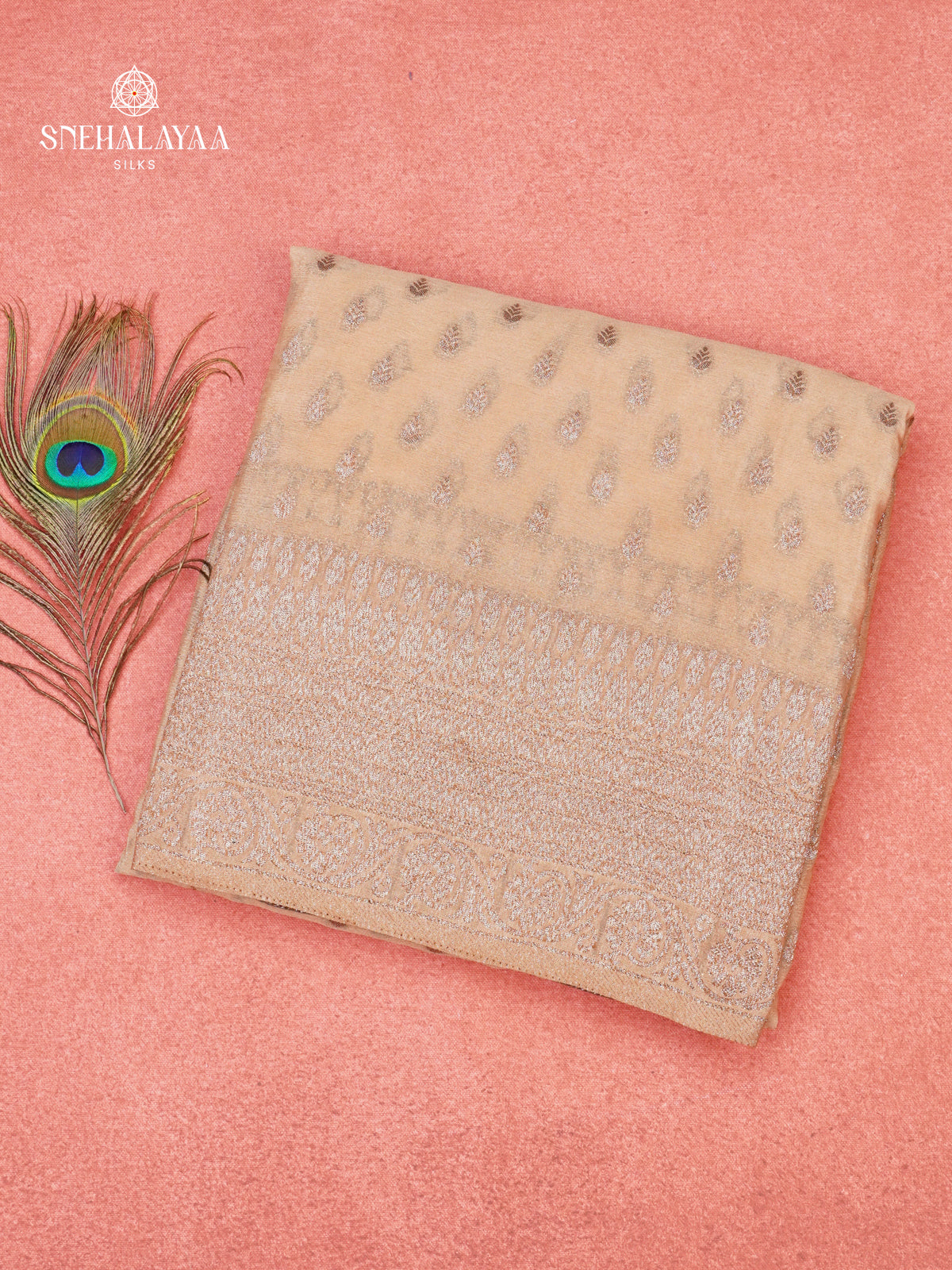 Cream Banaras Crepe Silk Saree