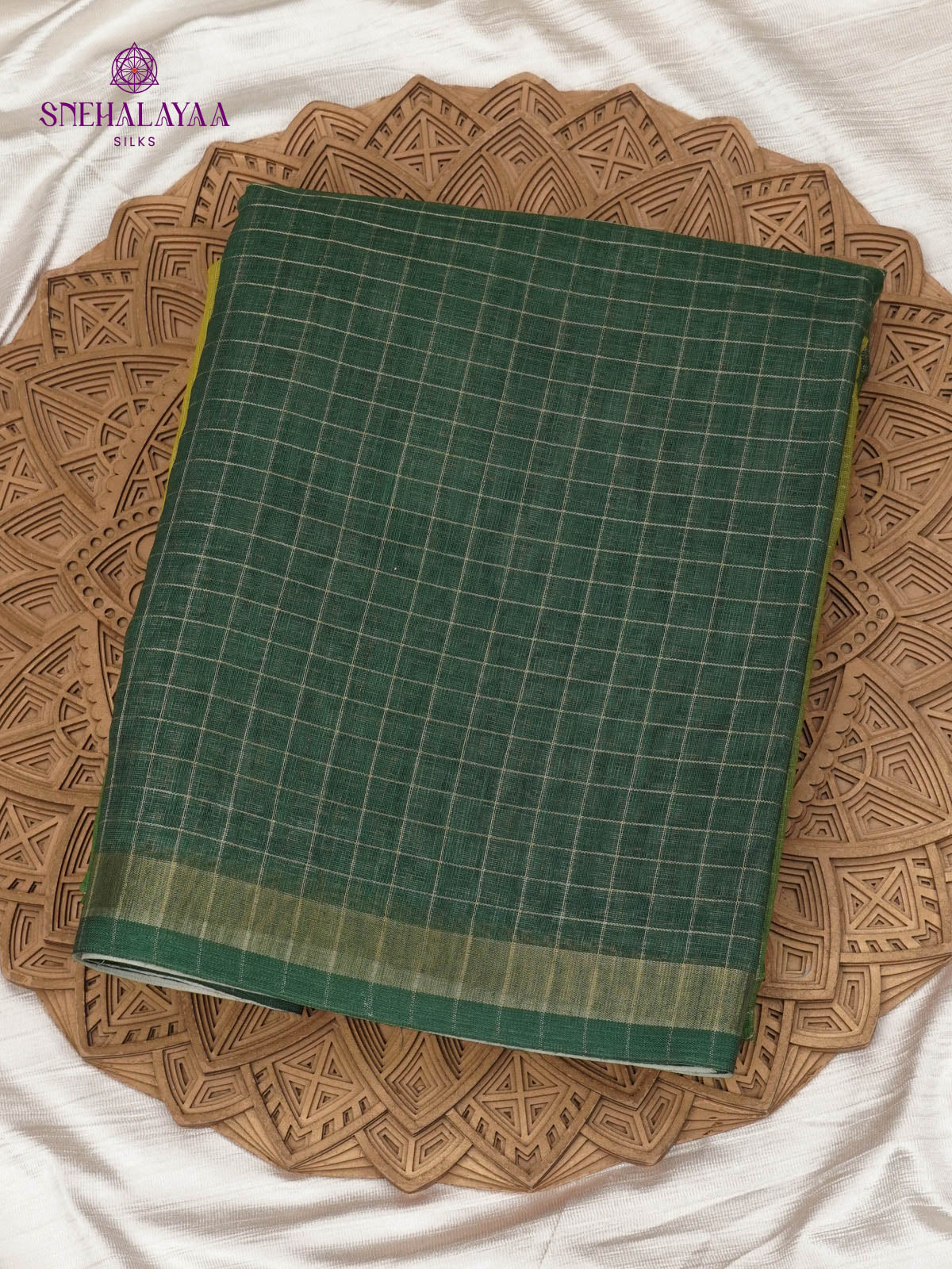 Forest Green Linen Saree