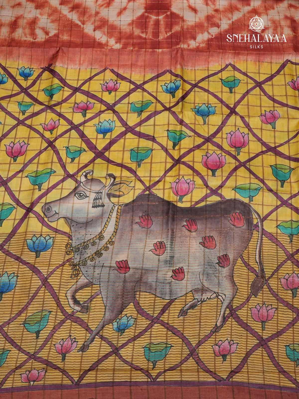 Rust Orange Tussar Silk Saree