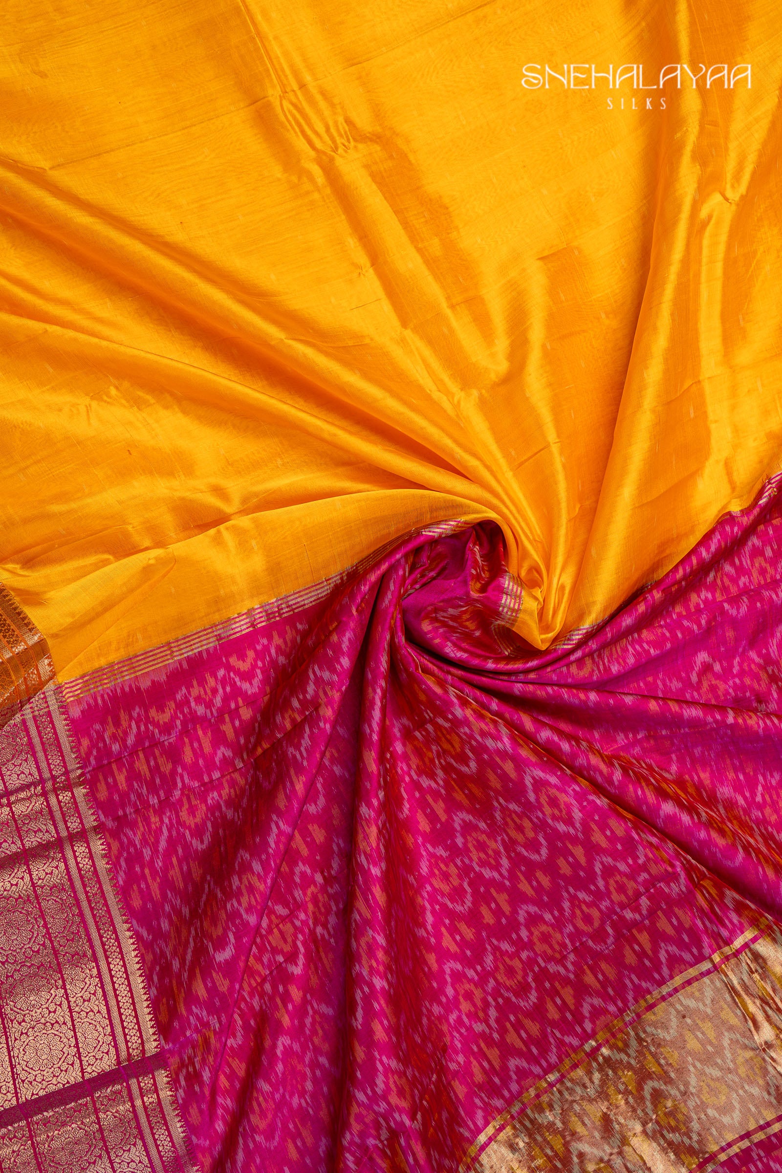Yellow Mangalgiri Ikat Silk Saree