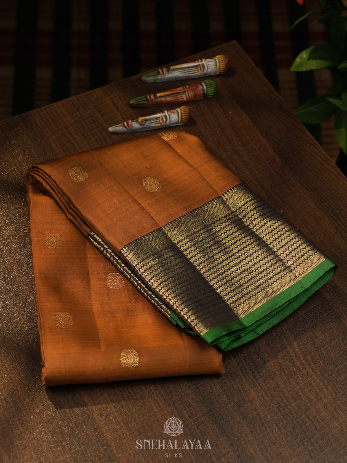 Rust Brown Kanjivaram Silk Saree